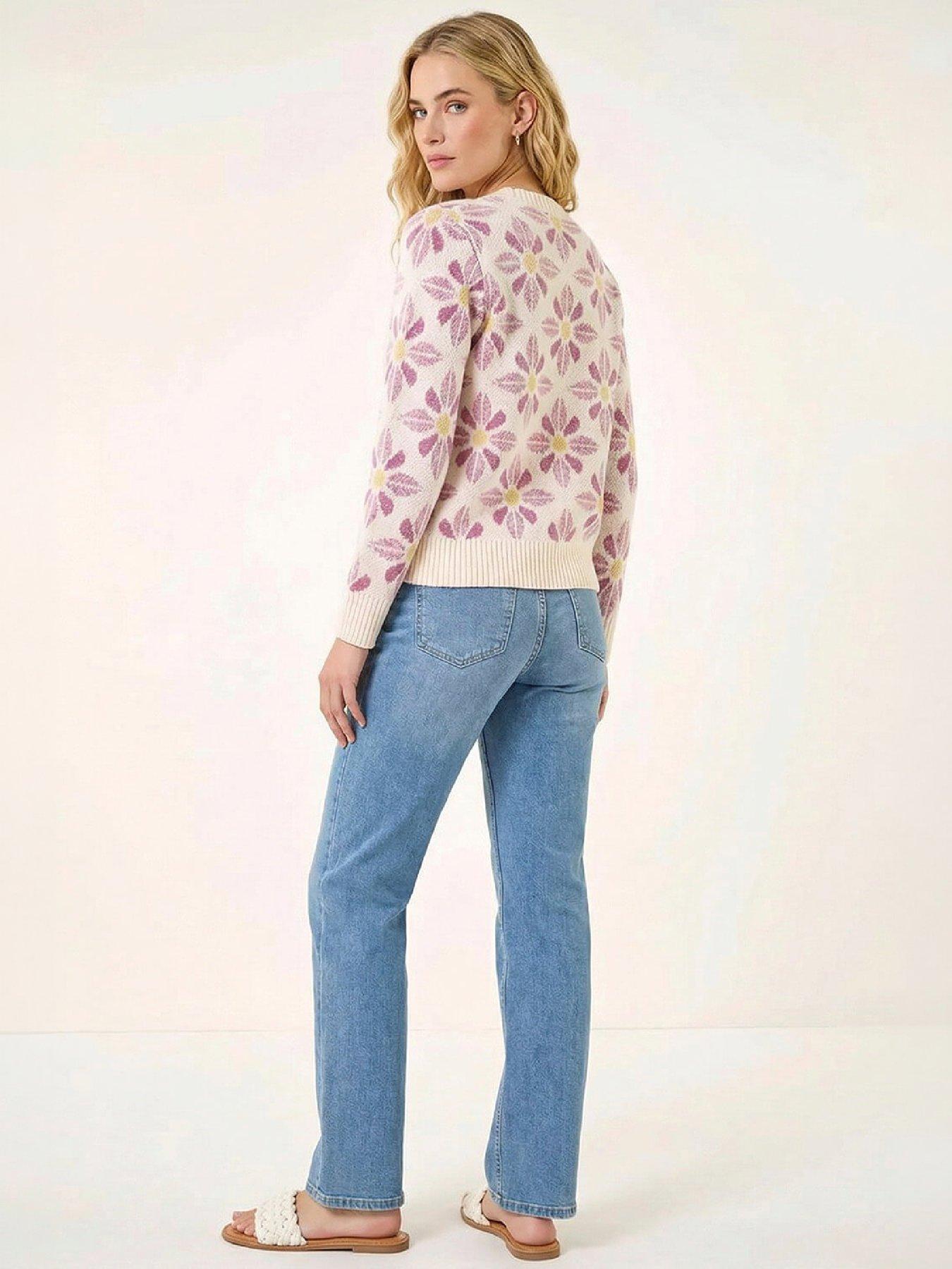 Image 3 of 4 of Roman Roman Womens Floral Crew Neck Knit Jumper - Cream