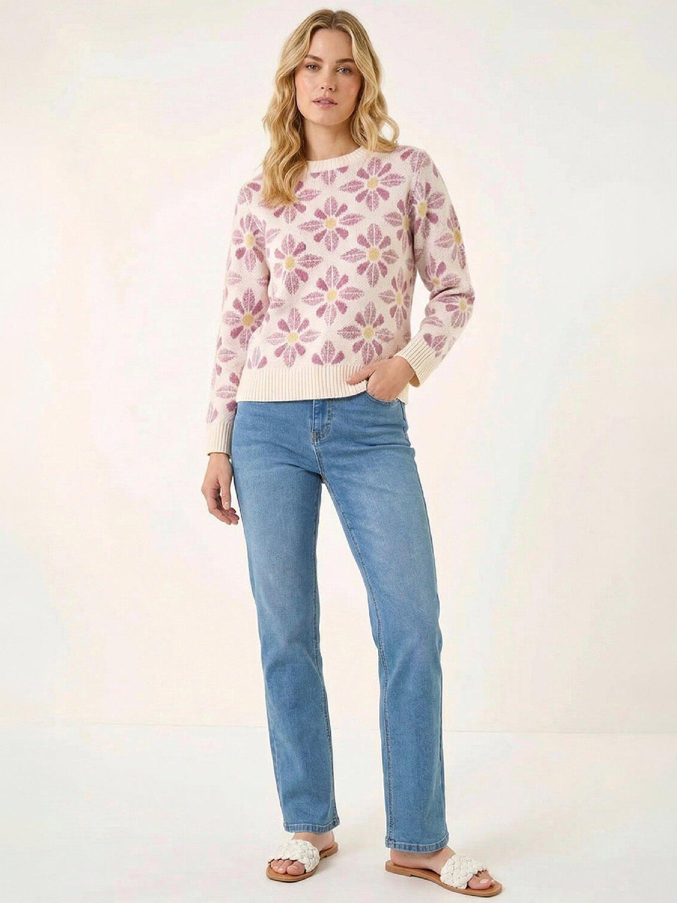 Image 4 of 4 of Roman Roman Womens Floral Crew Neck Knit Jumper - Cream