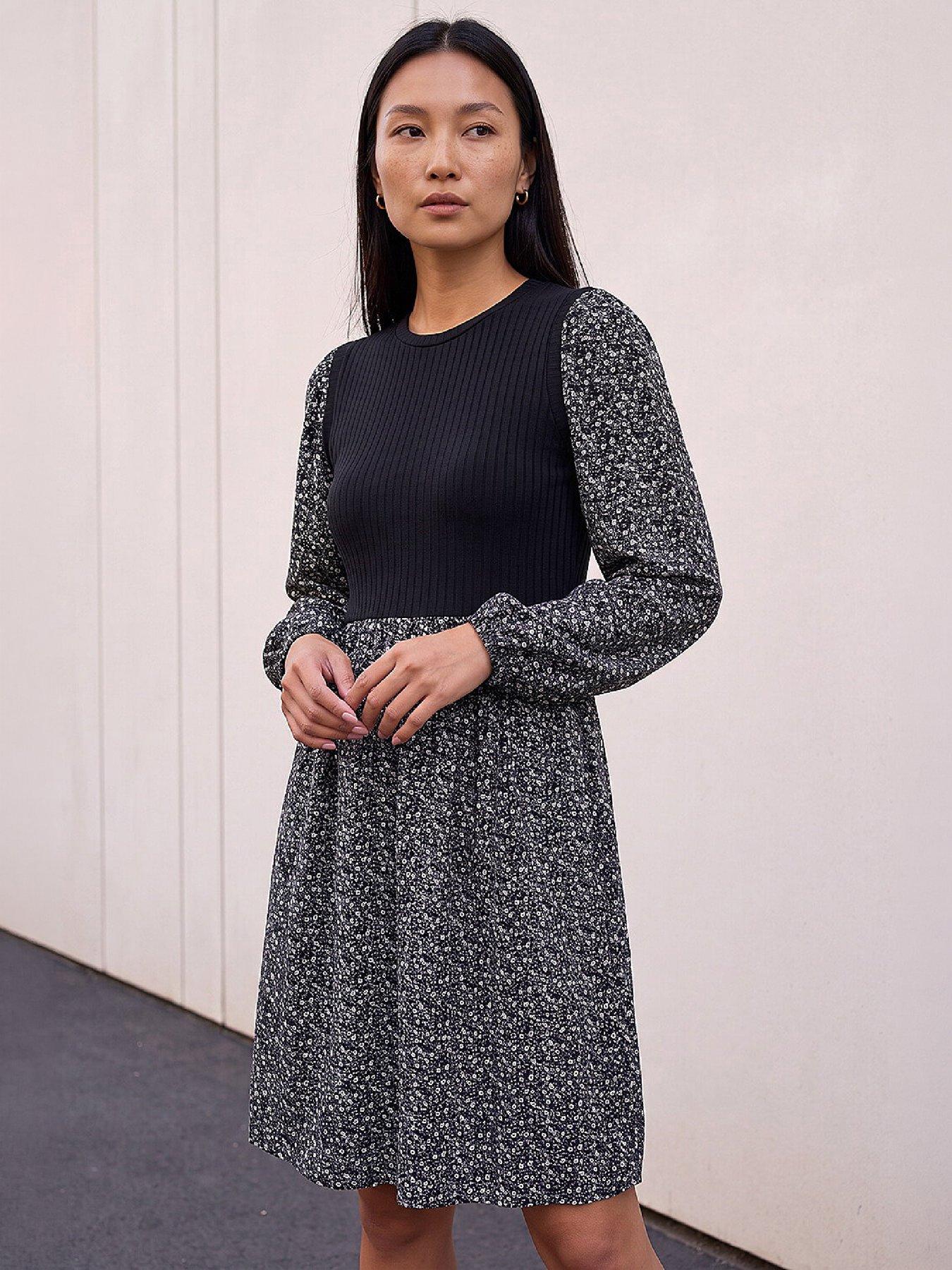 Image 4 of 4 of Roman Womens Vest Detail Fit And Flare Day Dress - Black