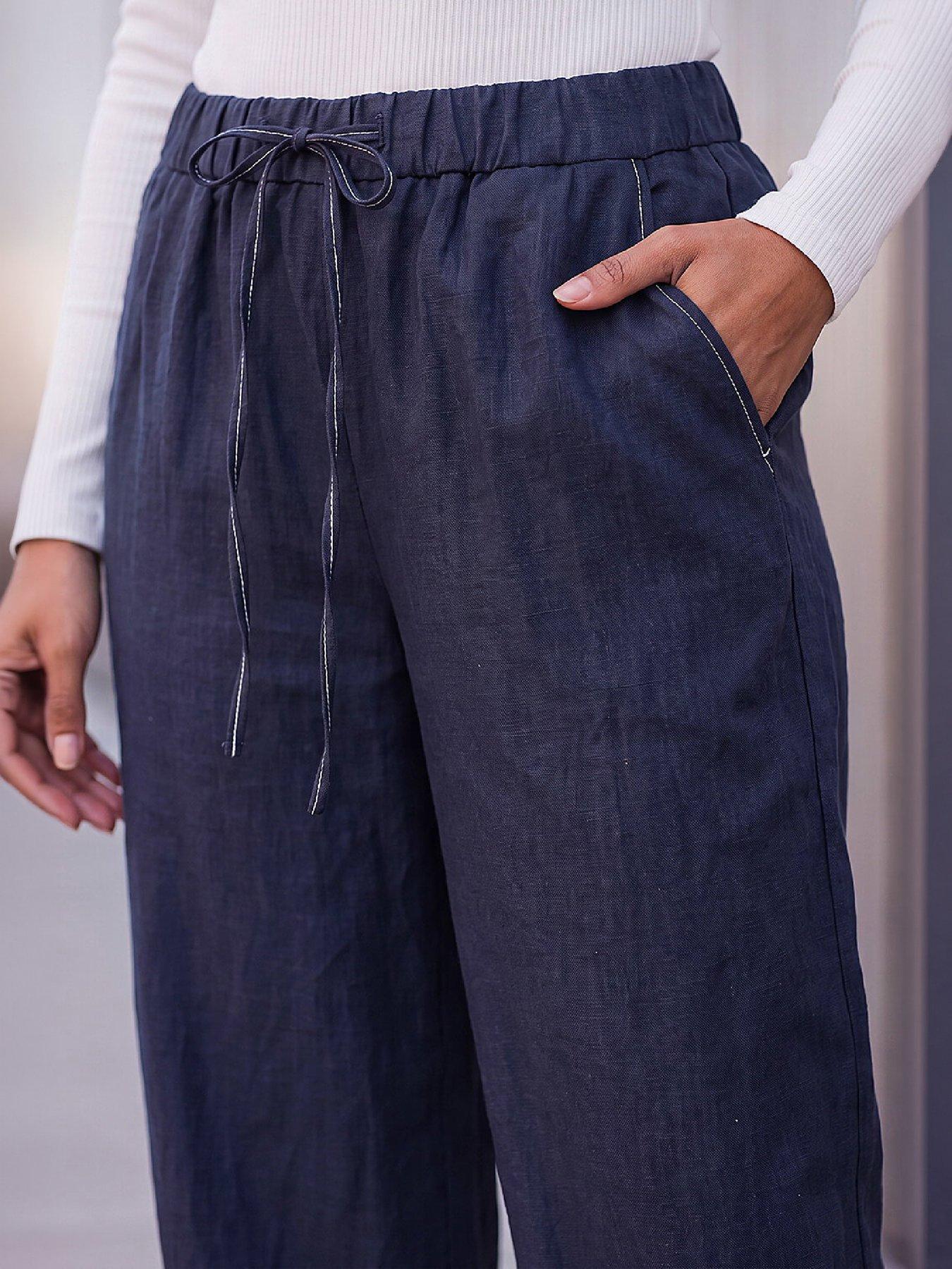 Image 2 of 4 of Roman Roman Womens Dusk Elasticated Wide Leg Trousers - Blue