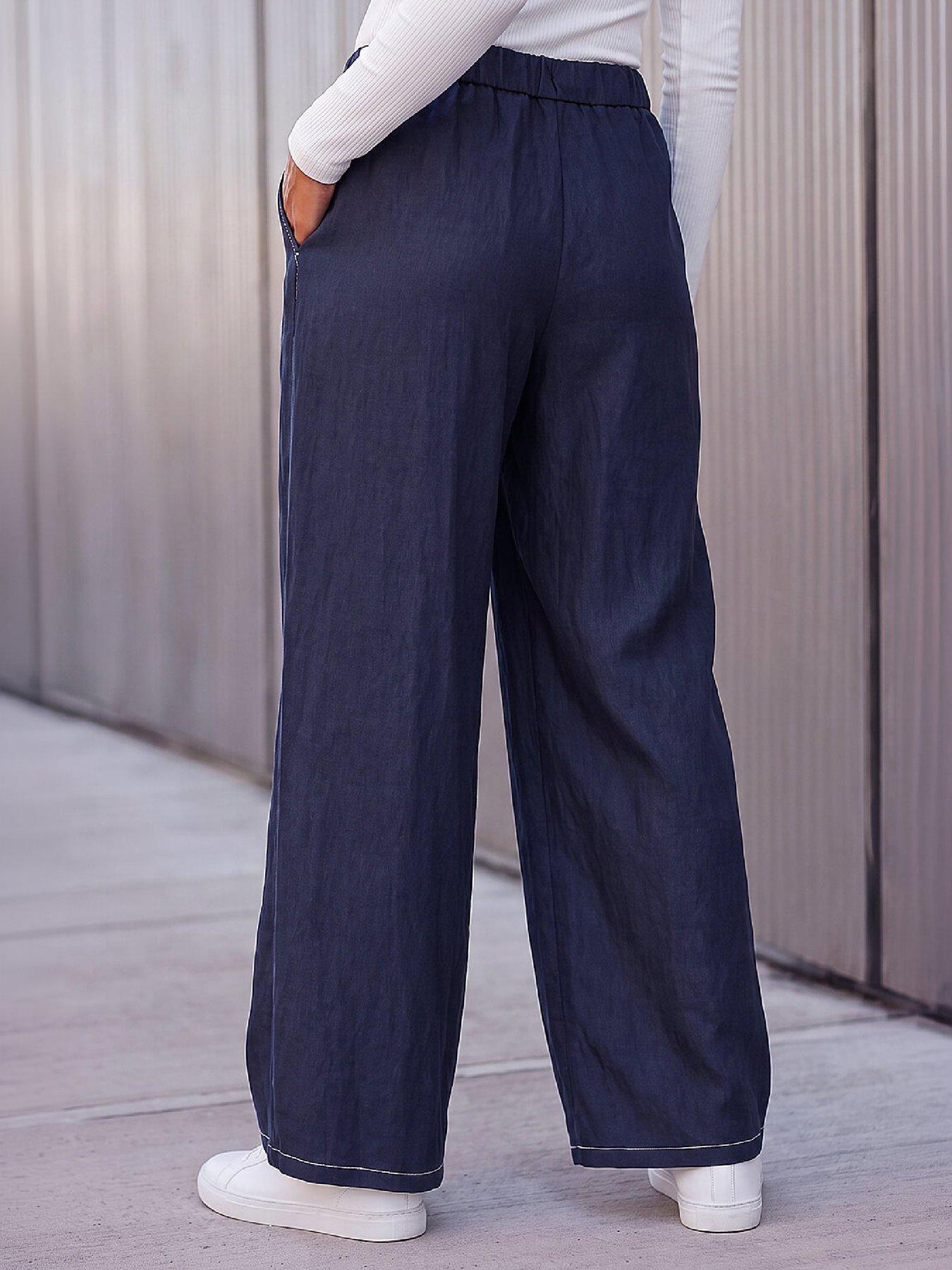 Image 3 of 4 of Roman Roman Womens Dusk Elasticated Wide Leg Trousers - Blue