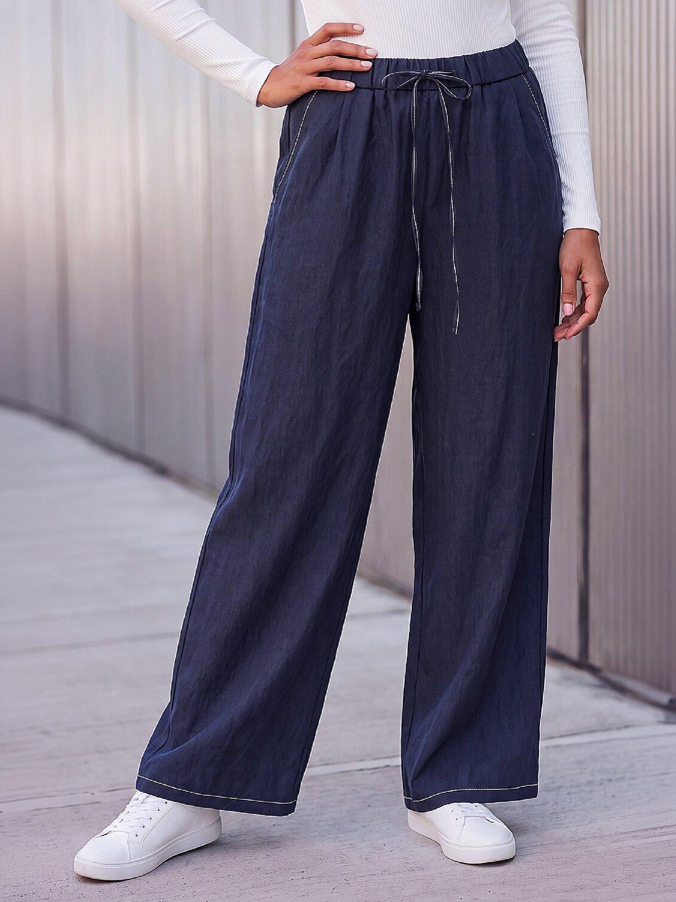 Image 4 of 4 of Roman Roman Womens Dusk Elasticated Wide Leg Trousers - Blue