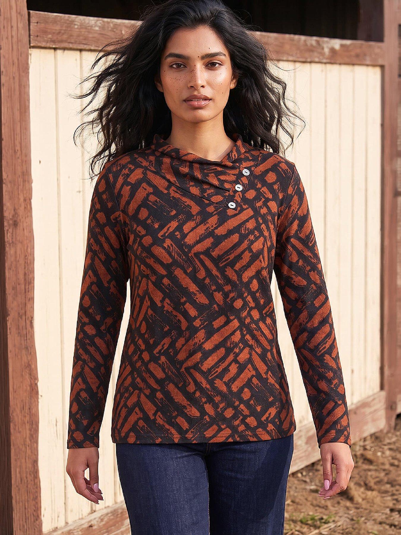 Image 1 of 4 of Roman Womens Crossover Front Button Detail Blouse - Rust