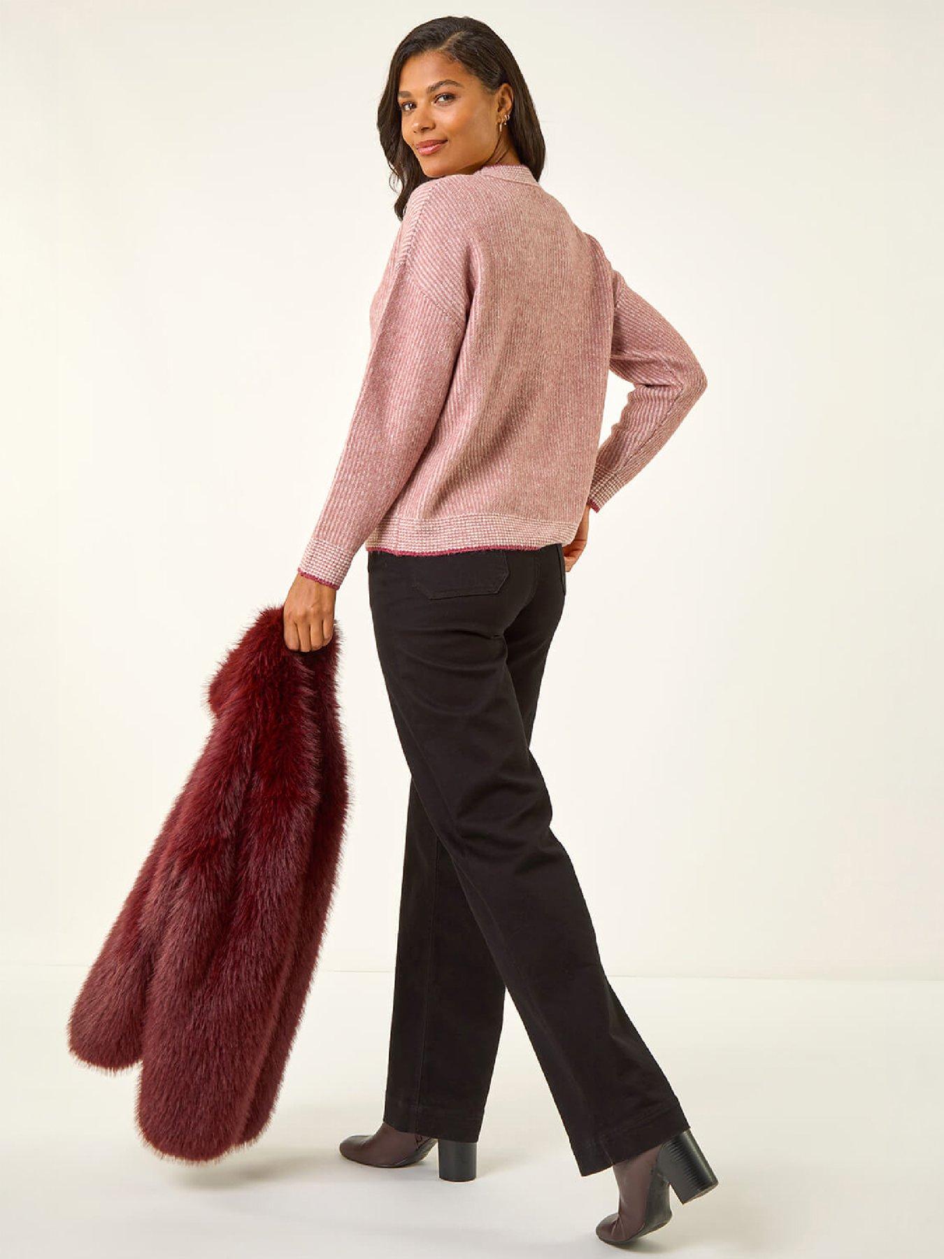 Image 3 of 4 of Roman Womens Contrast Stitch Ribbed Soft Jumper - Pink