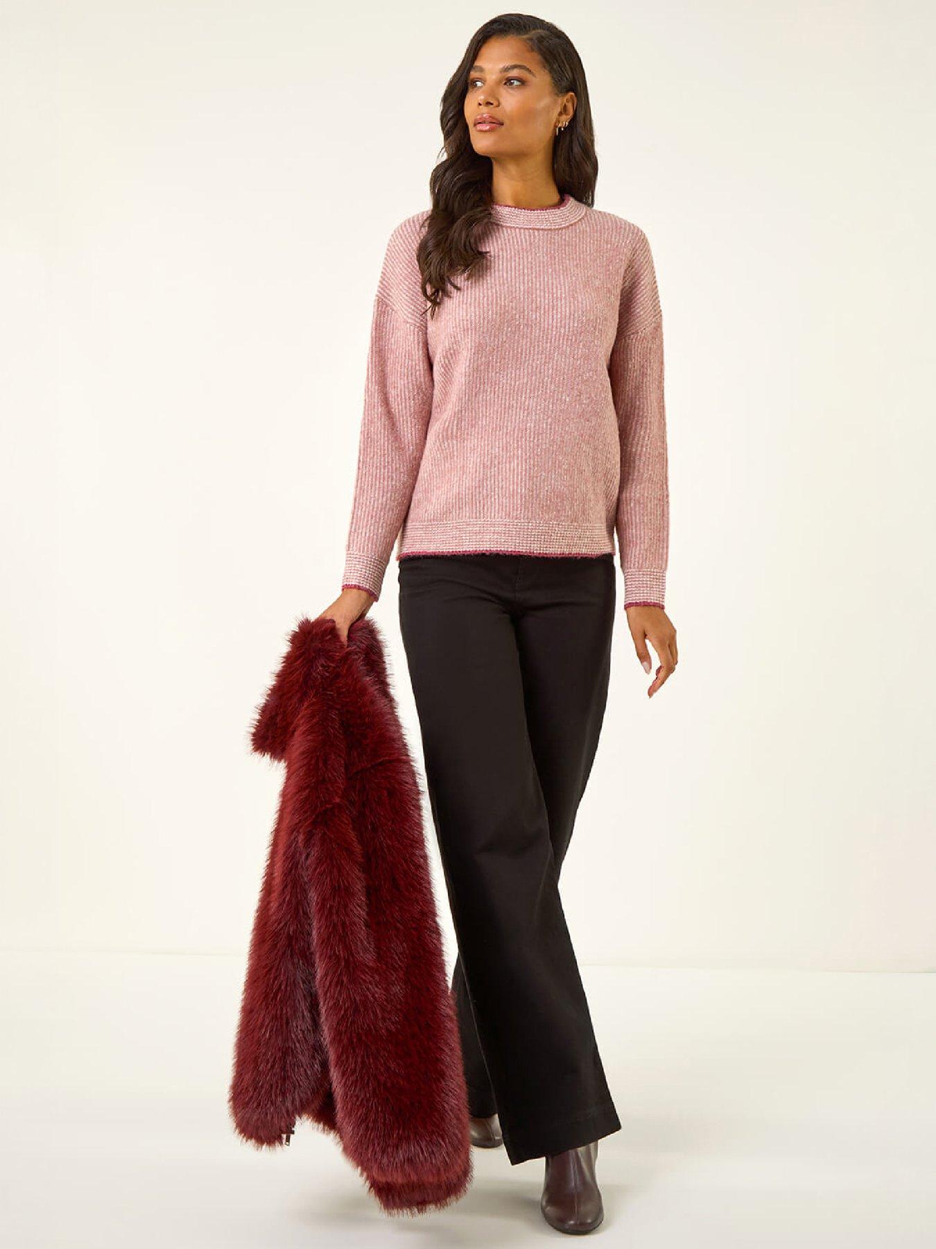 Image 4 of 4 of Roman Womens Contrast Stitch Ribbed Soft Jumper - Pink