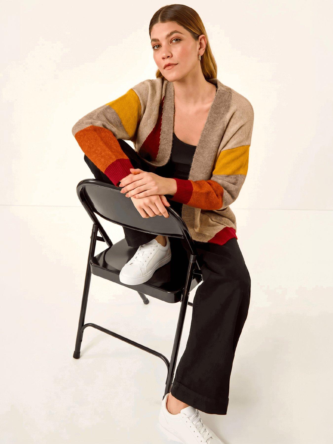 Image 3 of 4 of Roman Womens Colour Block Pocket Cardigan - Natural