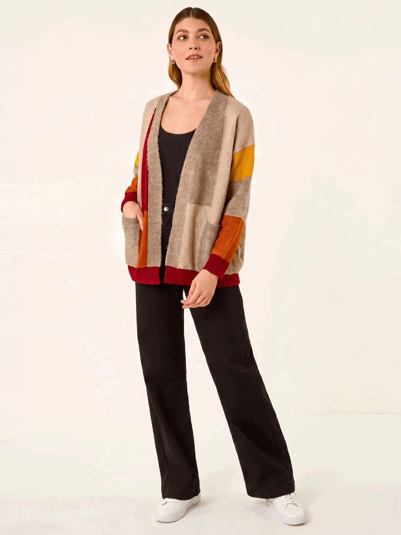 Image 4 of 4 of Roman Womens Colour Block Pocket Cardigan - Natural