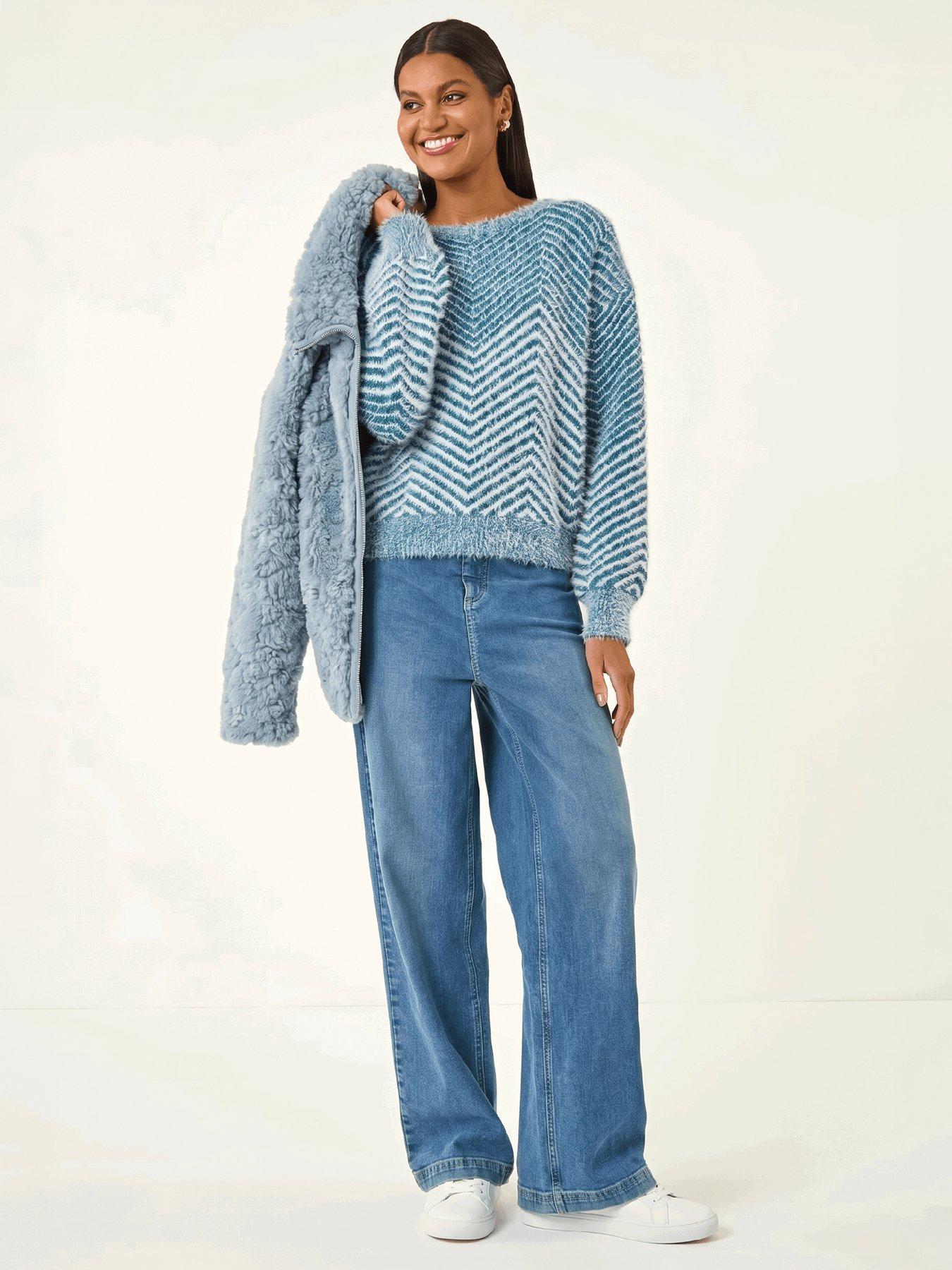 Image 4 of 4 of Roman Womens Abstract Stripe Soft Knit Round Neck Jumper - Blue