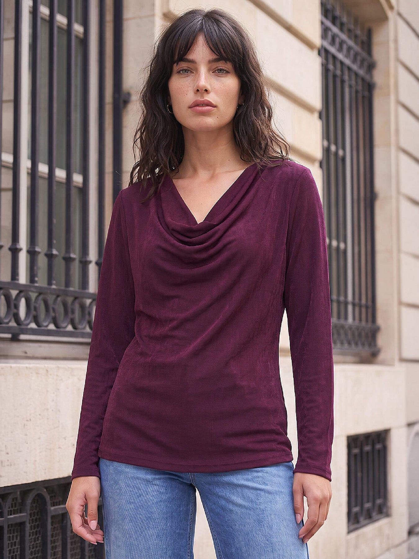 Image 1 of 4 of Roman Womens Cowl Neck Stretch Blouse - Purple