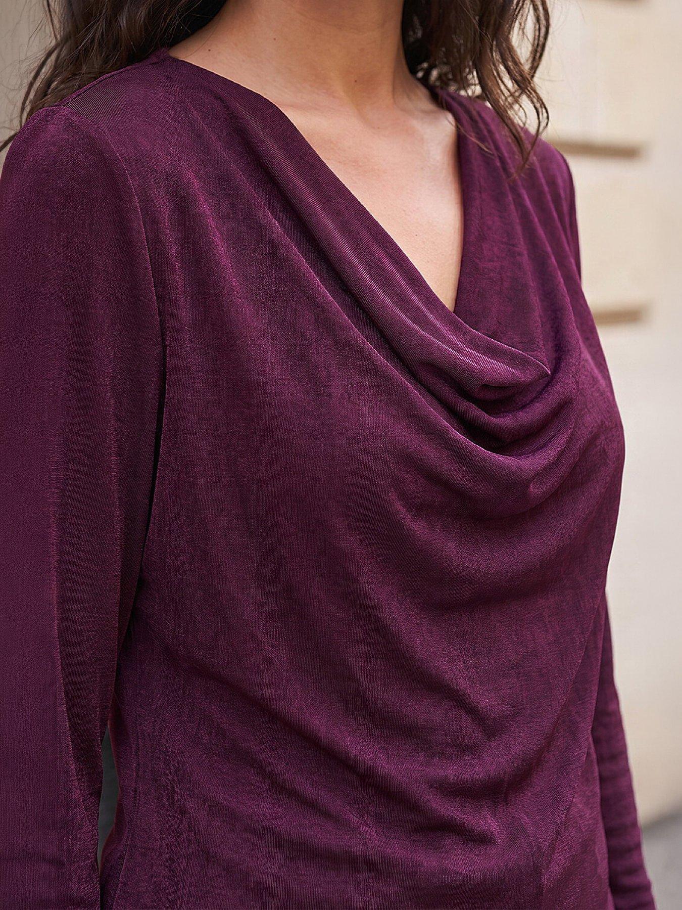 Image 2 of 4 of Roman Womens Cowl Neck Stretch Blouse - Purple
