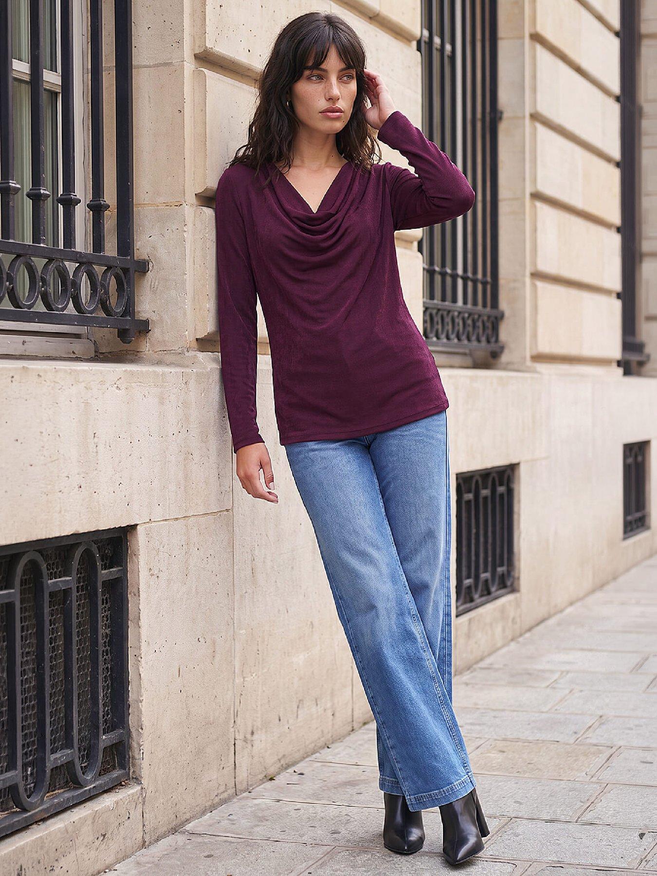 Image 4 of 4 of Roman Womens Cowl Neck Stretch Blouse - Purple