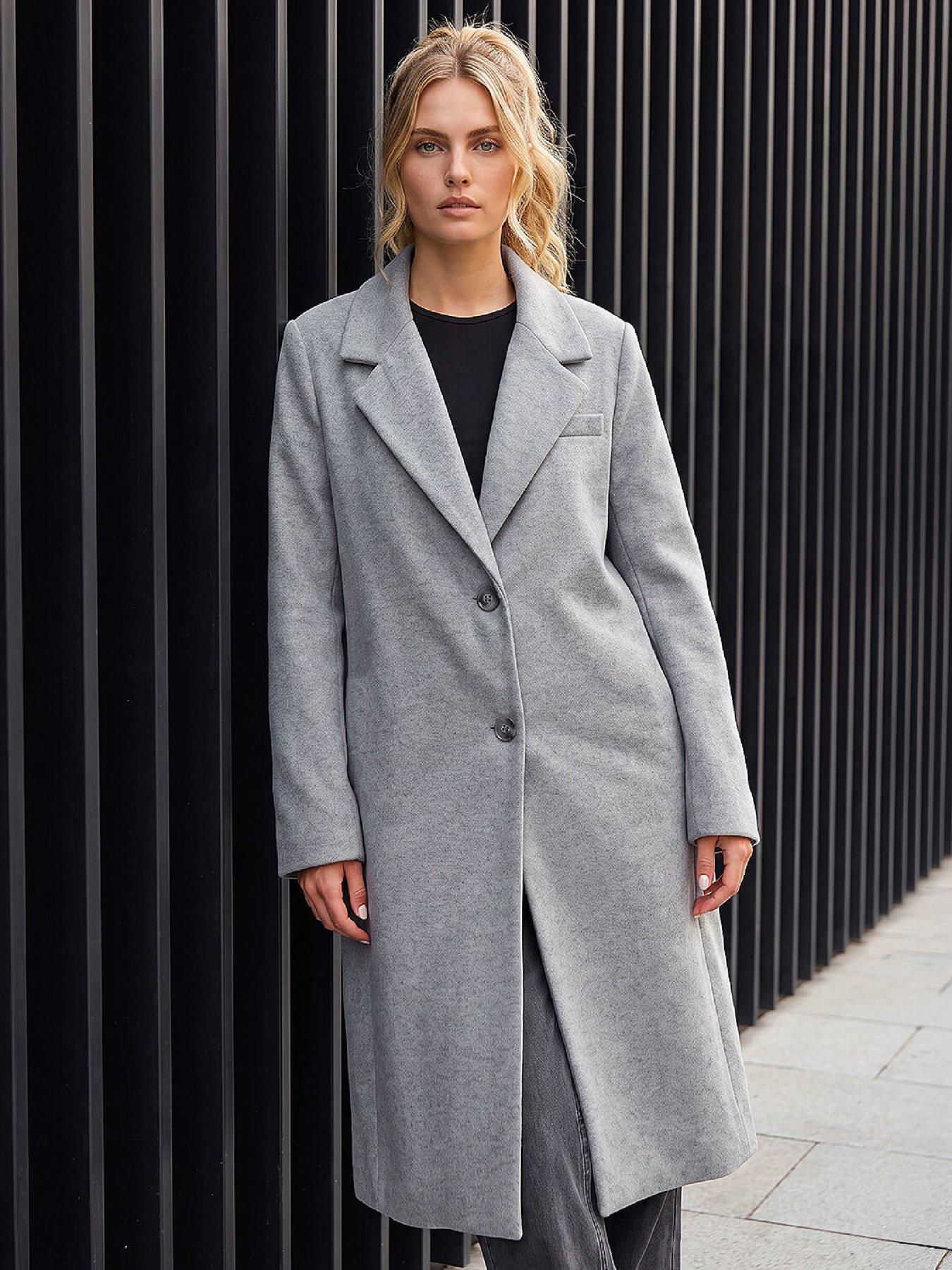 Image 1 of 4 of Roman Womens Single Breasted Fully Lined Longline Coat - Grey