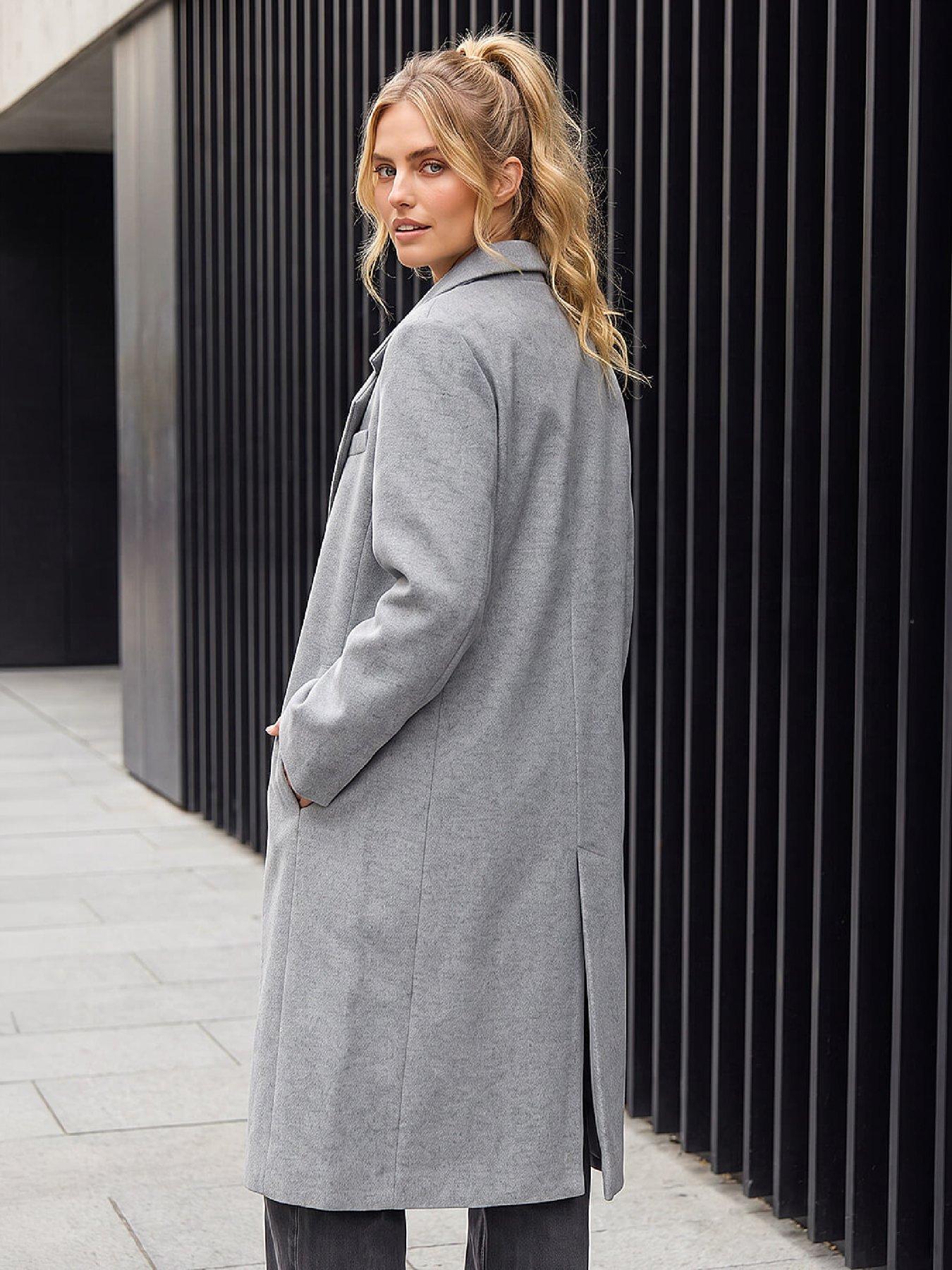 Image 3 of 4 of Roman Womens Single Breasted Fully Lined Longline Coat - Grey