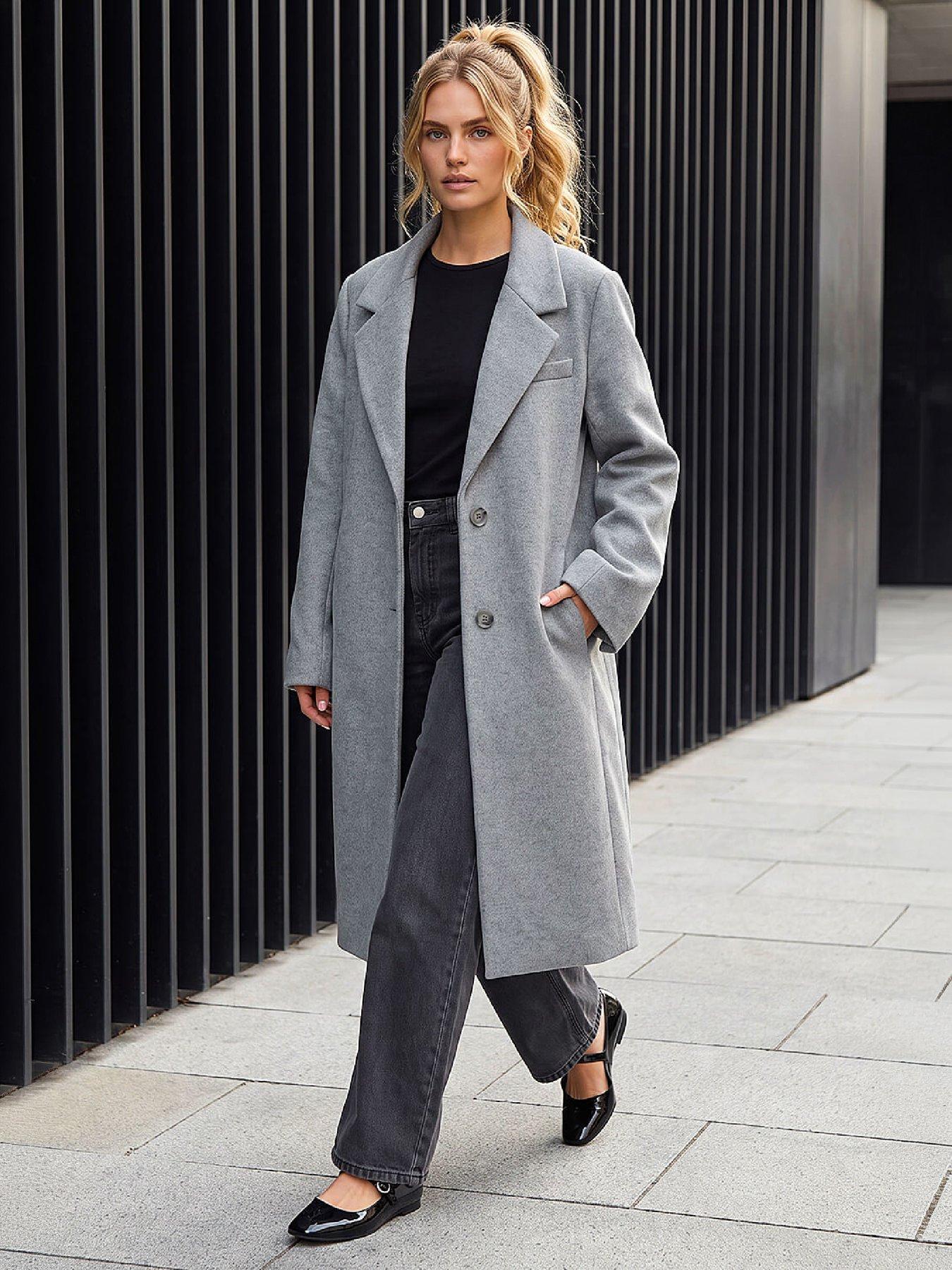 Image 4 of 4 of Roman Womens Single Breasted Fully Lined Longline Coat - Grey