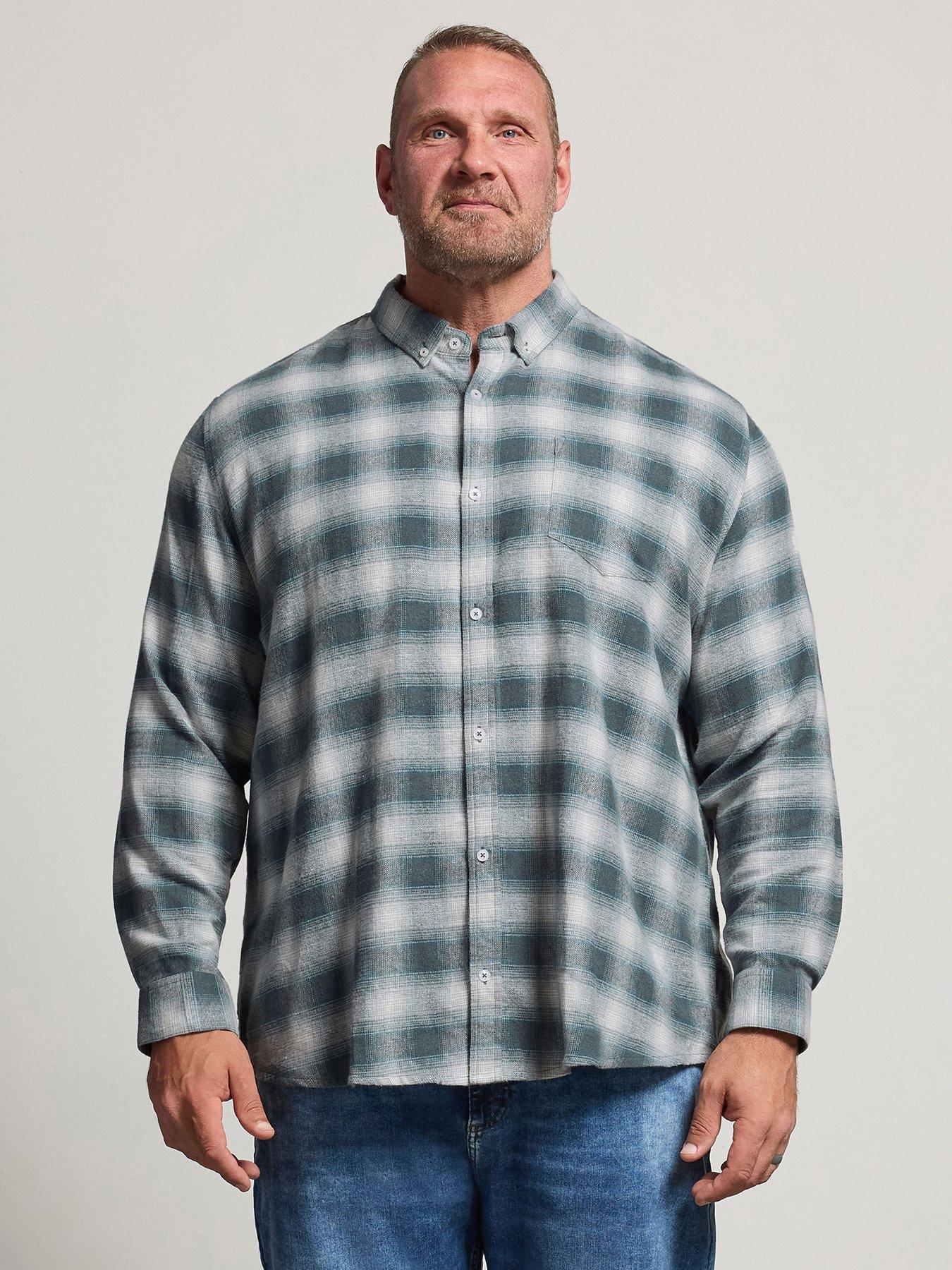 Image 1 of 4 of BadRhino Mens Brushed Check Long Sleeve Shirt - Blue