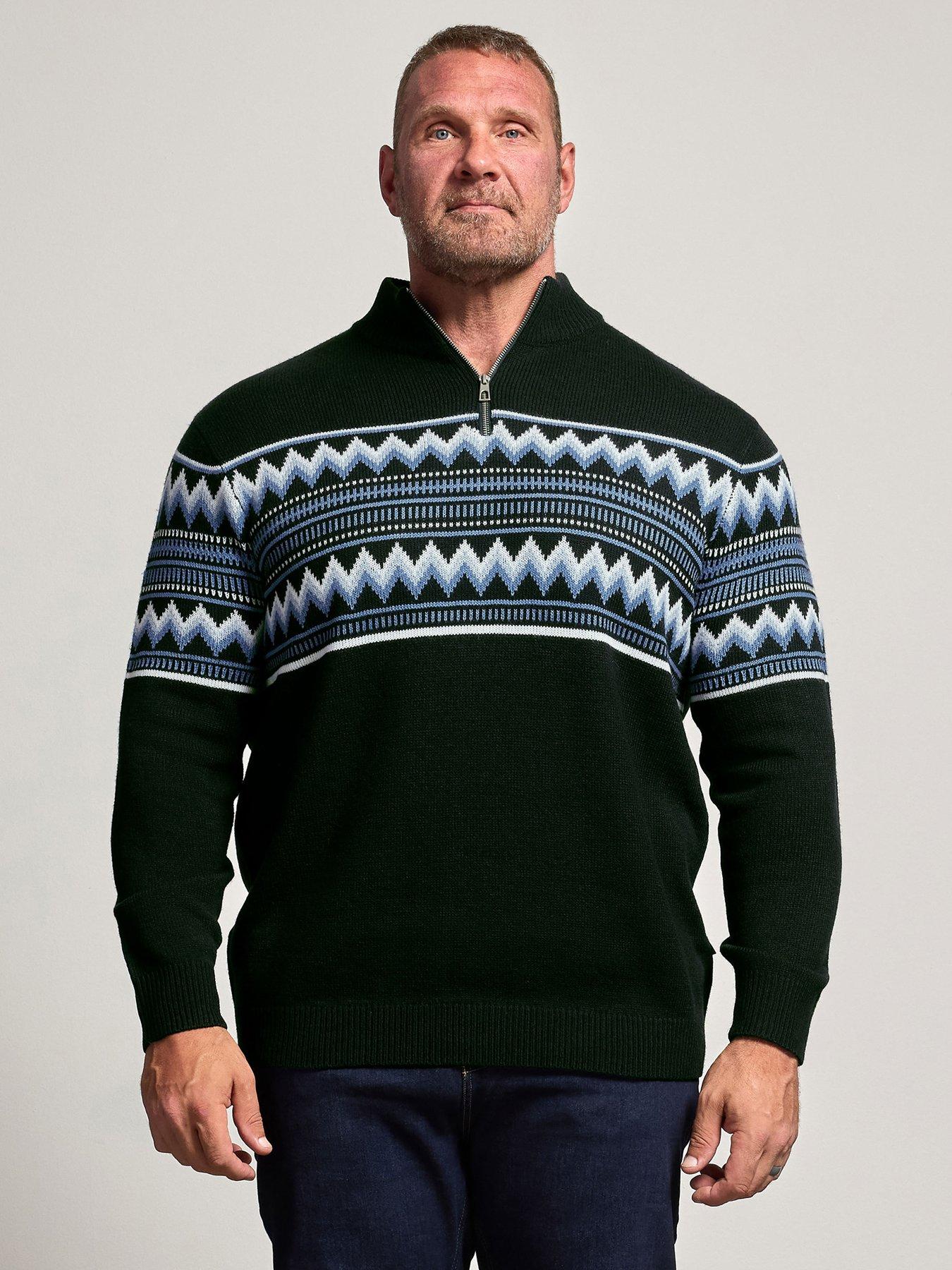 Image 1 of 4 of BadRhino Mens Fairisle Half Zip Knitted Jumper - Blue