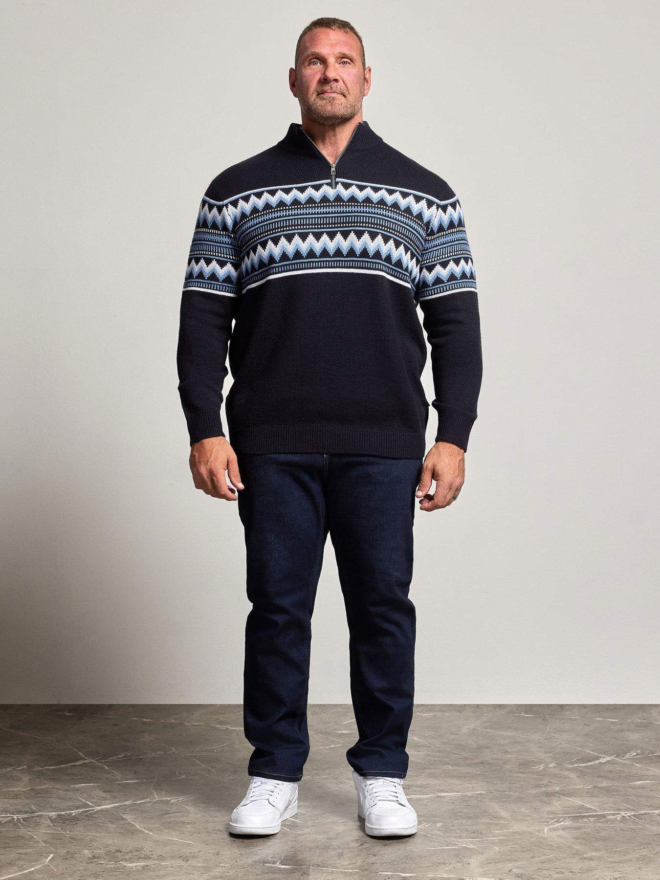 Image 3 of 4 of BadRhino Mens Fairisle Half Zip Knitted Jumper - Blue