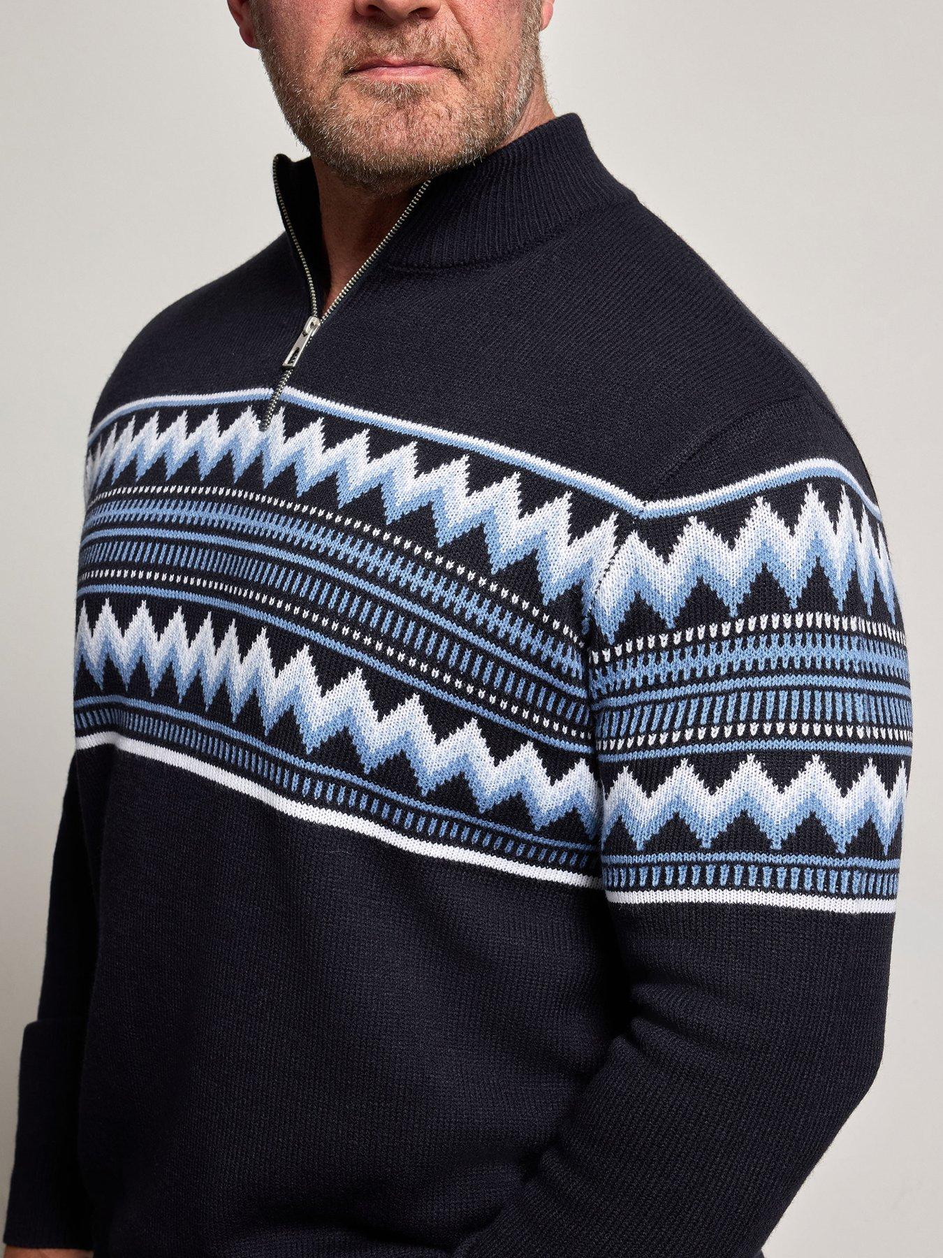 Image 4 of 4 of BadRhino Mens Fairisle Half Zip Knitted Jumper - Blue
