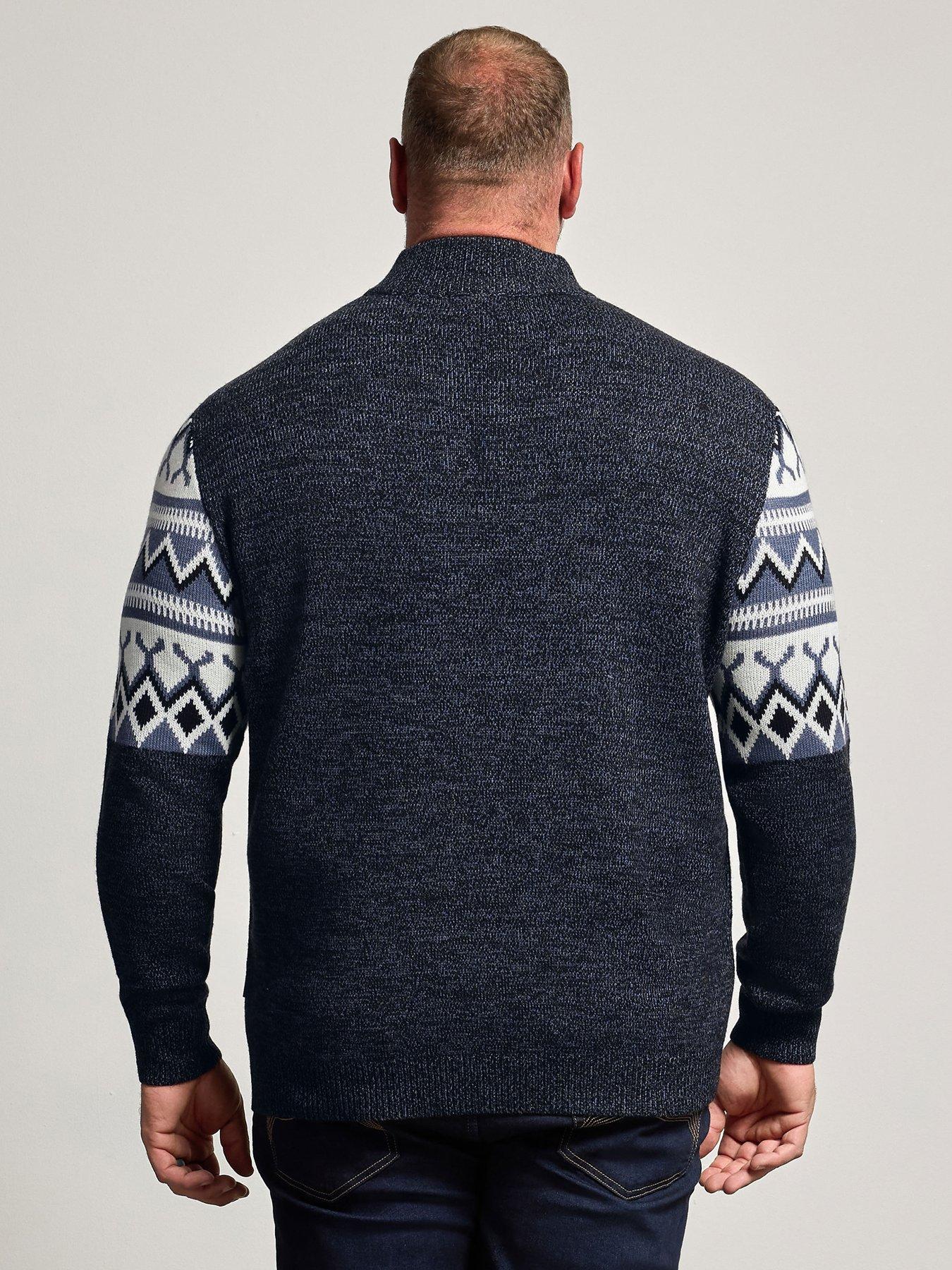 Image 2 of 4 of BadRhino Mens Big &amp; Tall Fair Isle Half Zip Knitted Jumper - Grey