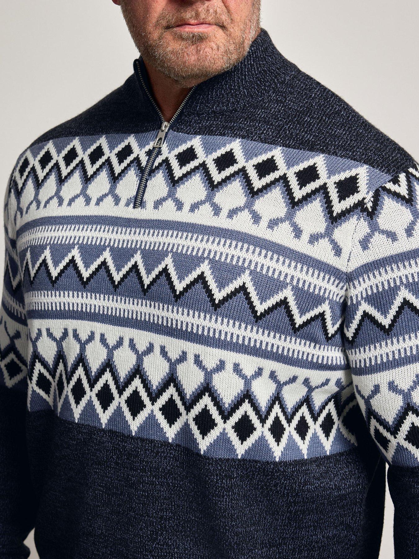 Image 4 of 4 of BadRhino Mens Big &amp; Tall Fair Isle Half Zip Knitted Jumper - Grey