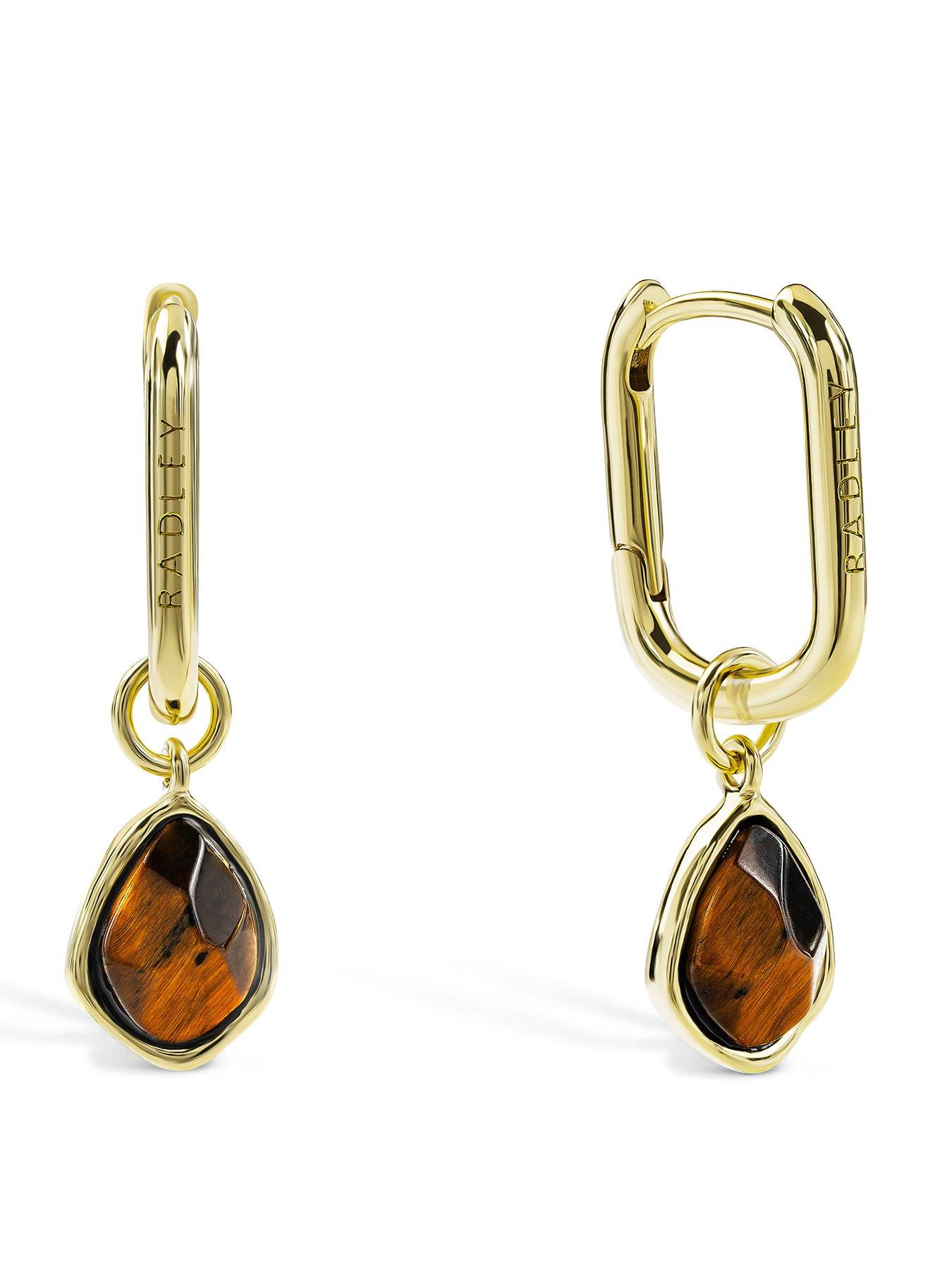 Radley 18ct Gold Plated Tigers Eye Drop Hoop Earrings