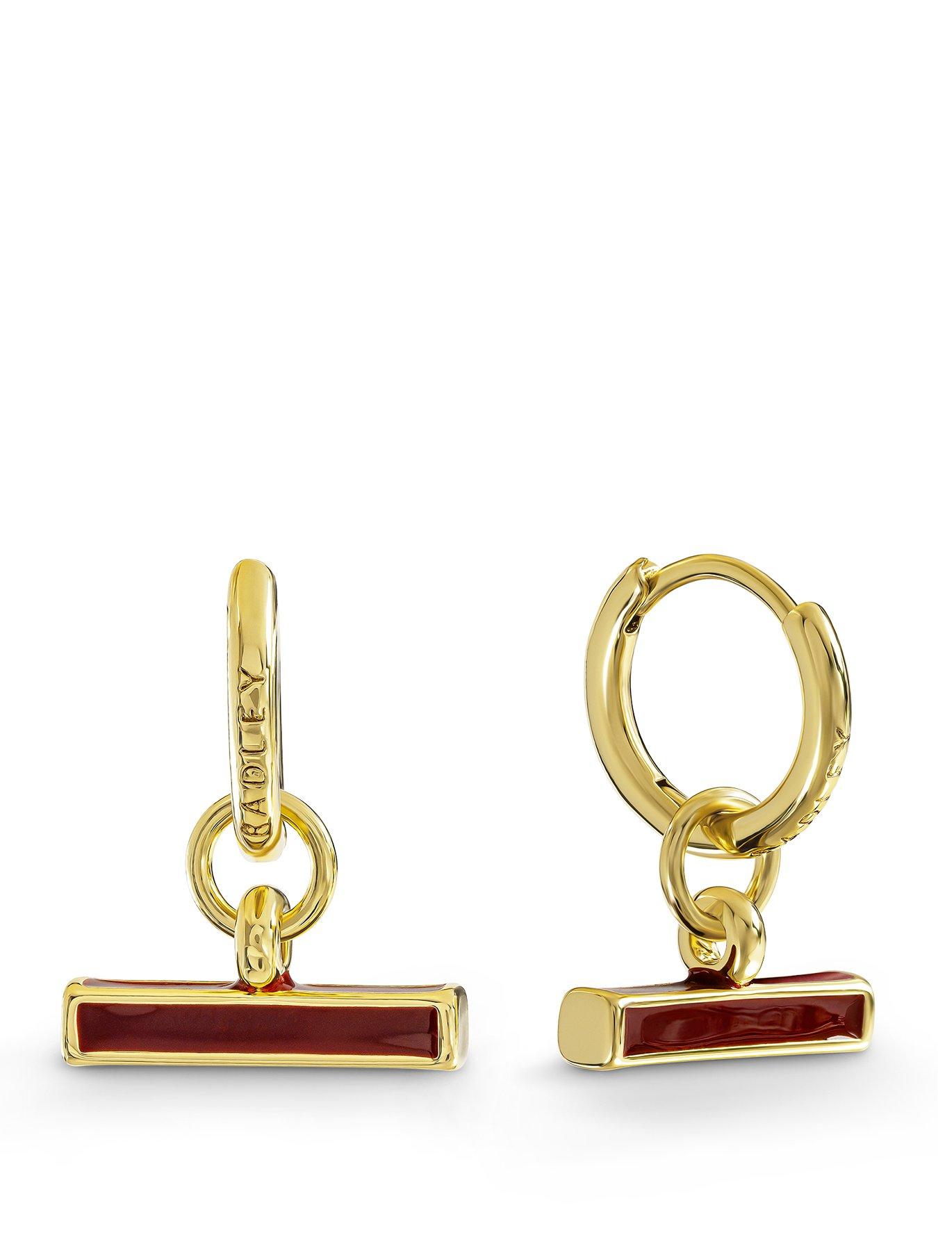 Image 1 of 2 of Radley 18ct Gold Plated Dark Cherry Bar Hoop Earrings