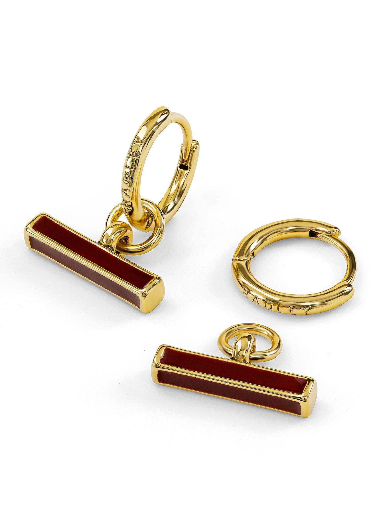Image 2 of 2 of Radley 18ct Gold Plated Dark Cherry Bar Hoop Earrings