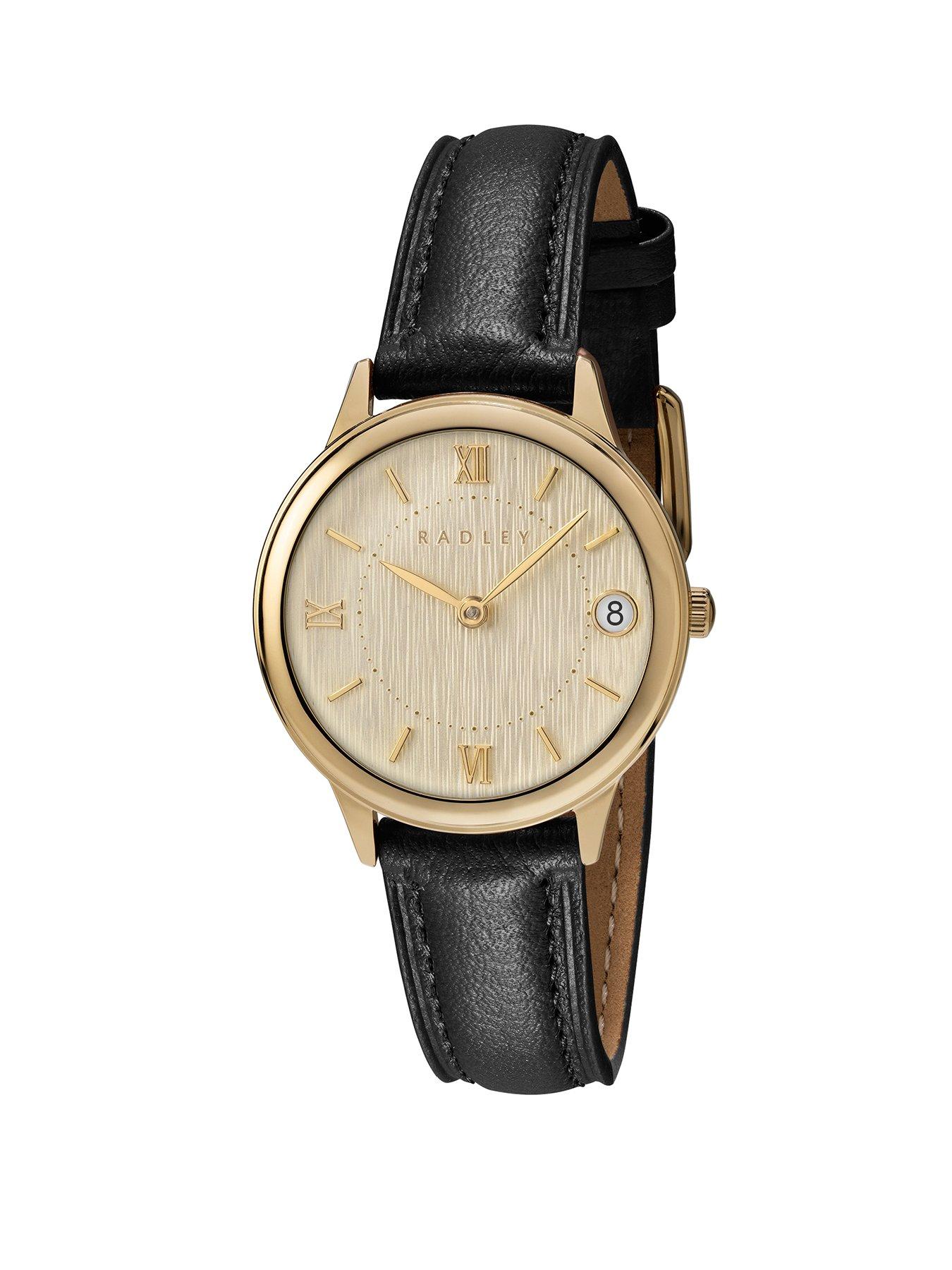 Image 1 of 4 of Radley Radley Ladies Gold Plated Round Black Leather Strap Watch