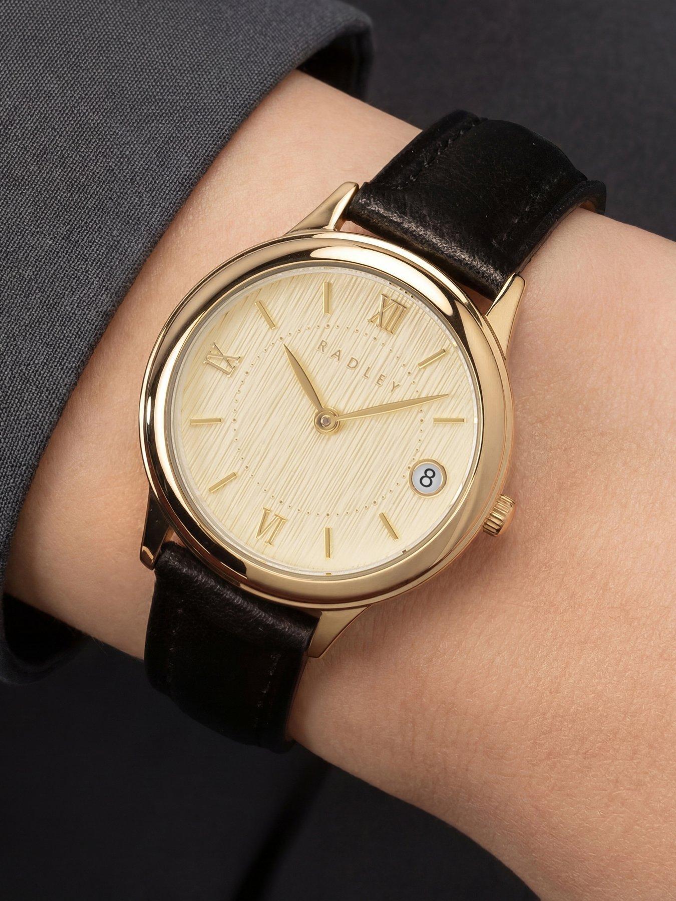 Image 3 of 4 of Radley Radley Ladies Gold Plated Round Black Leather Strap Watch