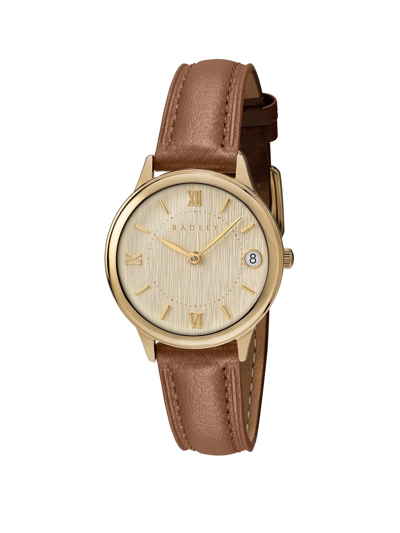 Radley Ladies Gold Plated Round Cognac Leather Strap Watch