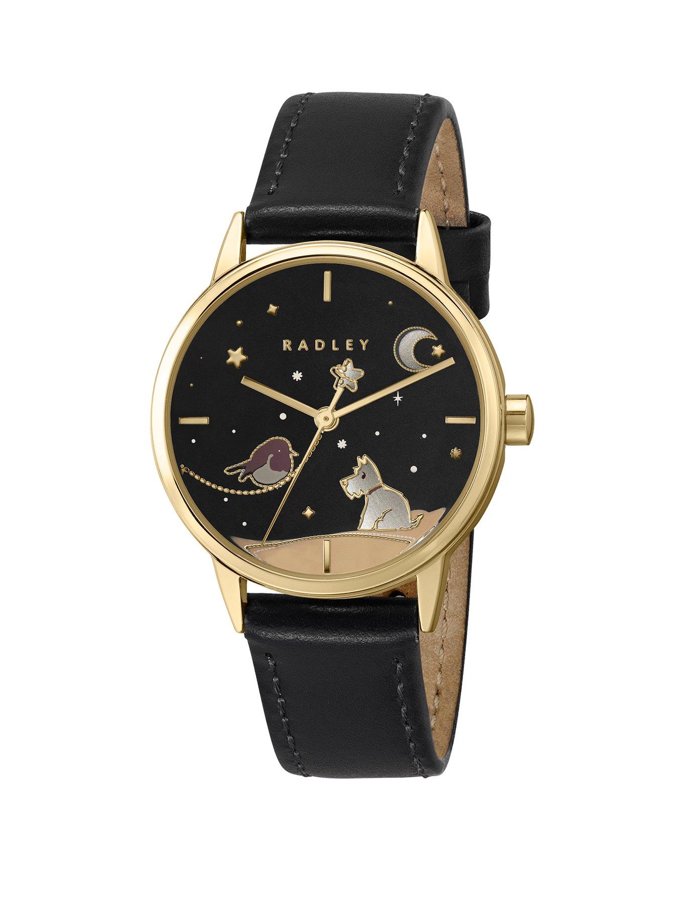 Radley Ladies Starry Night Gold Plated Black Leather Strap Watch