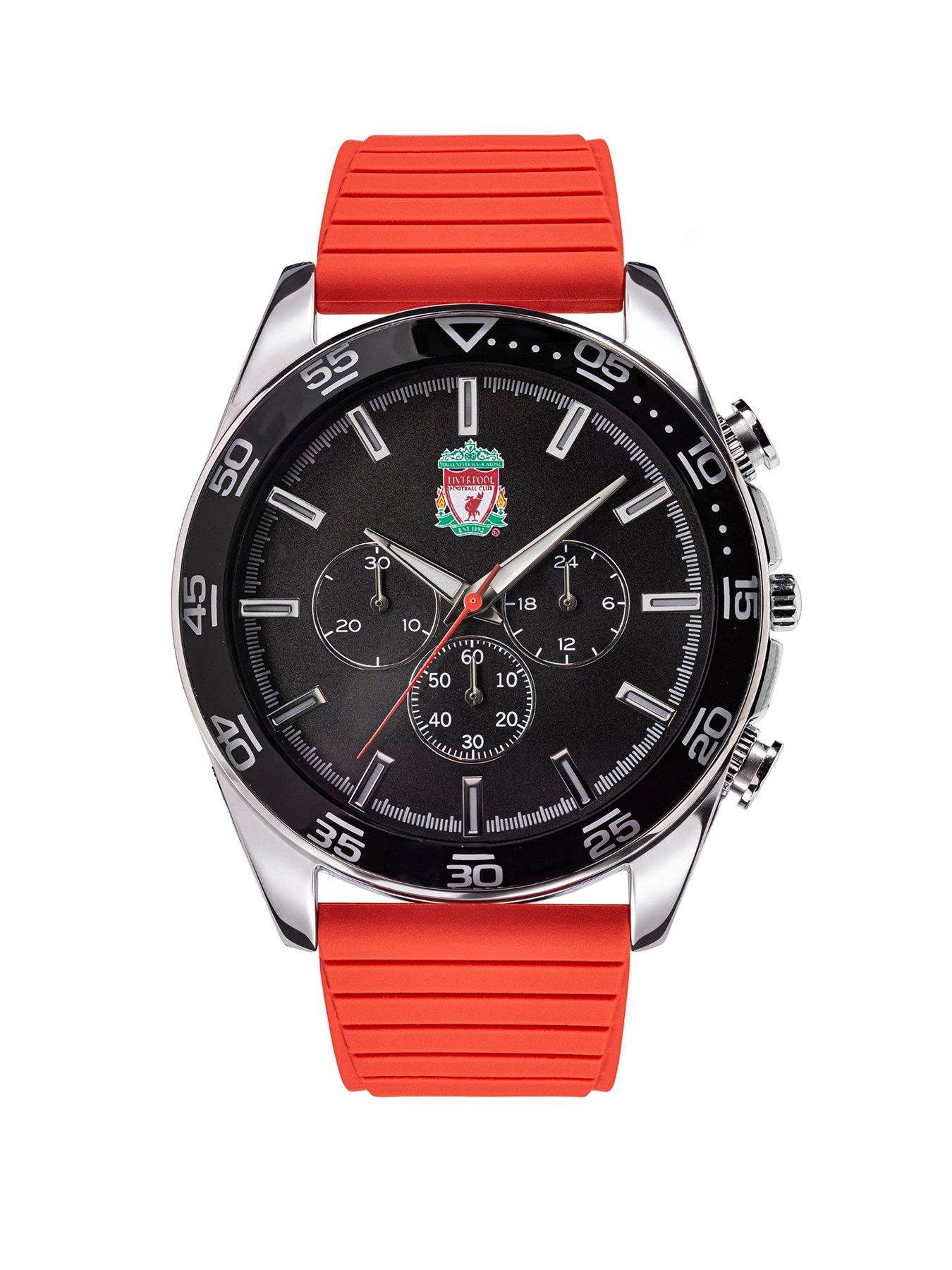 Image 1 of 4 of Liverpool FC Liverpool Football Club Silver Chrono Watch with Red Strap