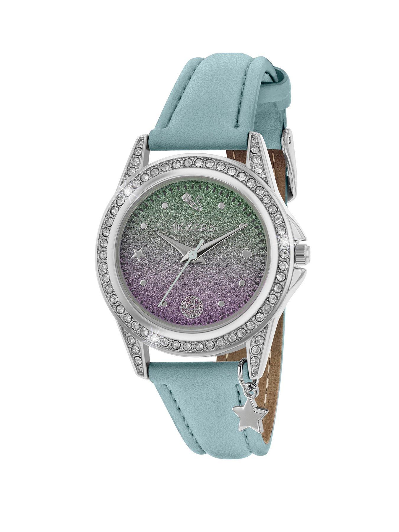 Tikkers Tikkers Stone Set Aqua Strap Watch