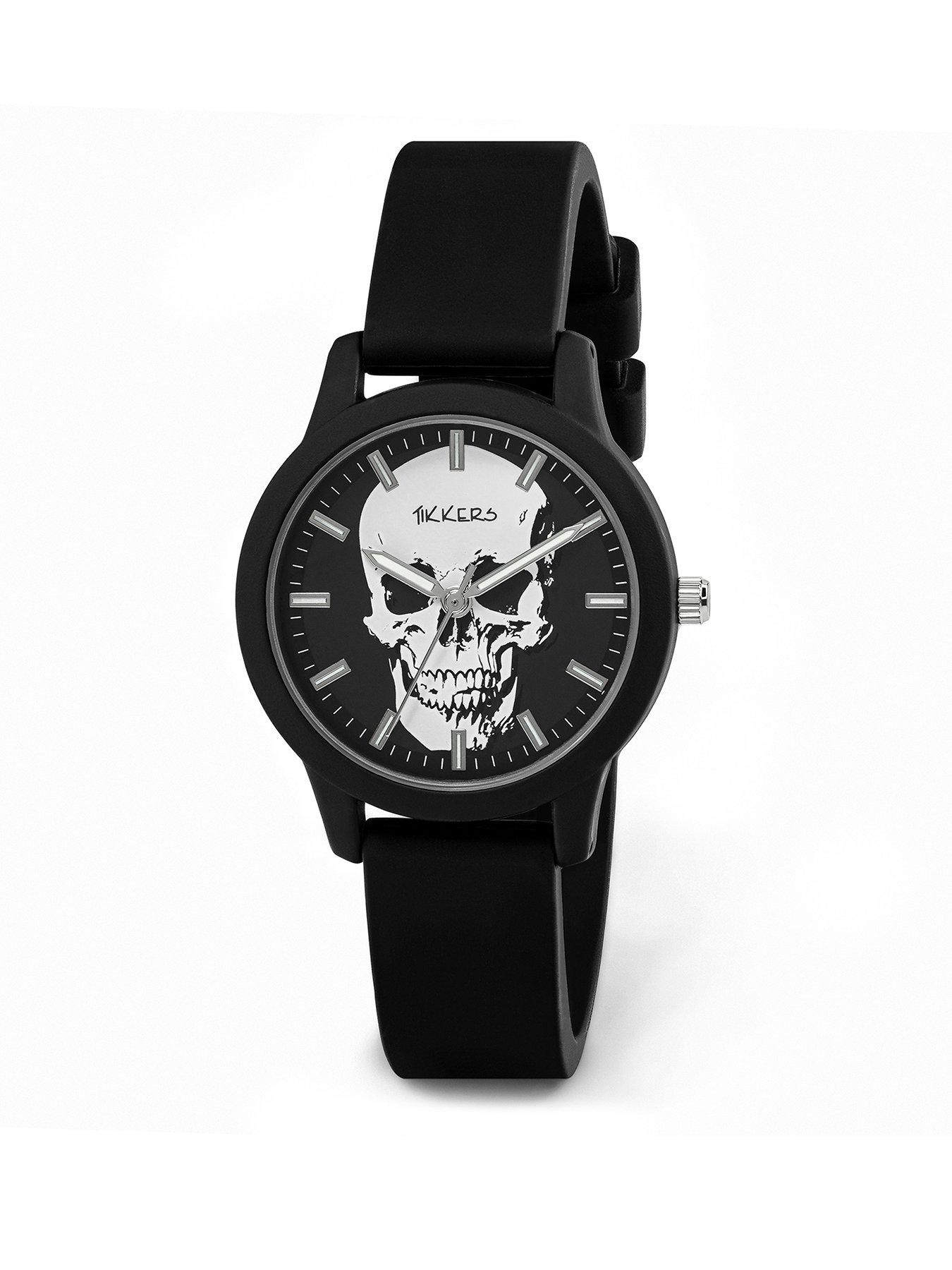 Tikkers Tikker Skull Dial Black Silicone Strap Watch