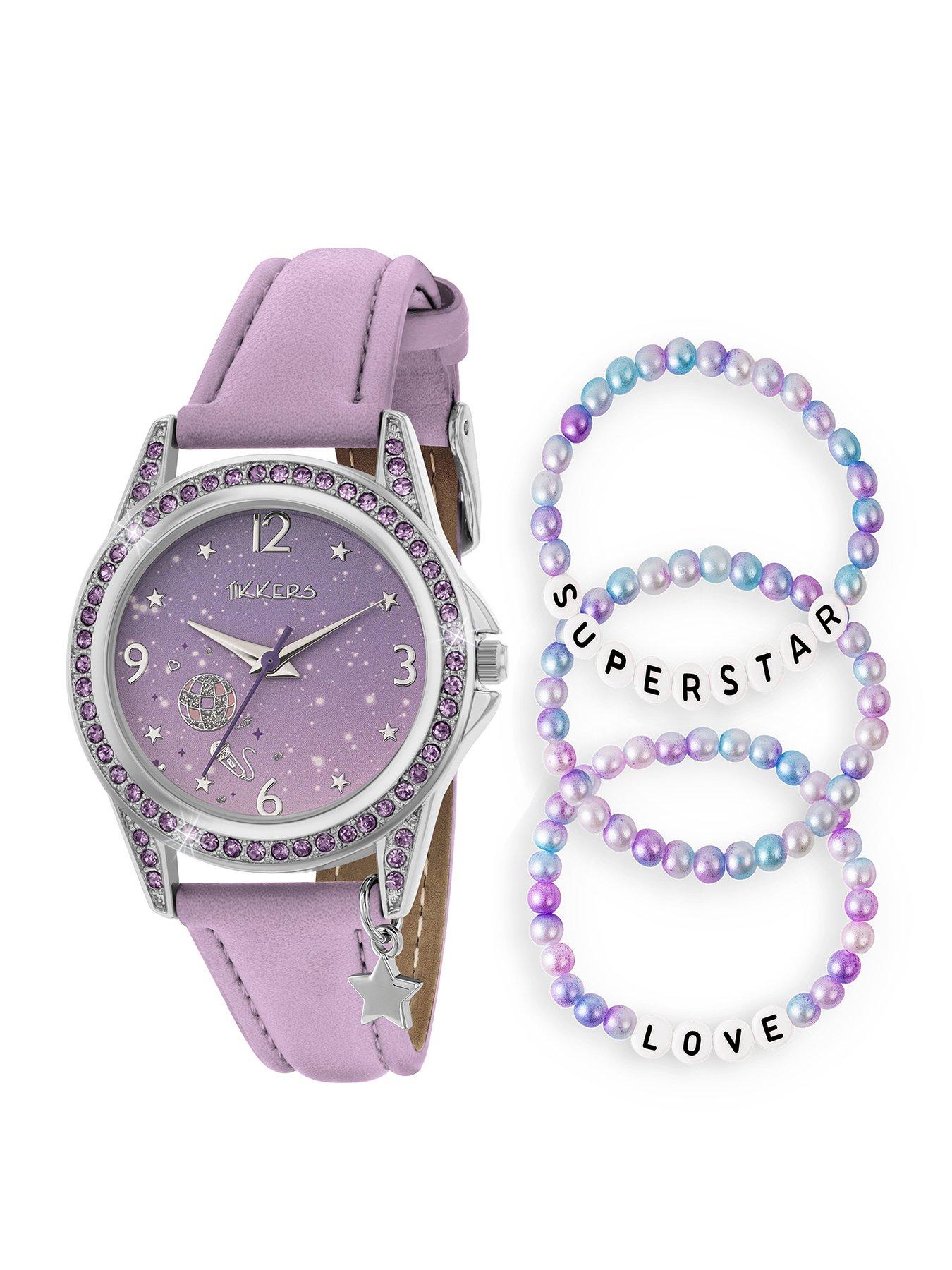 Tikkers Tikkers Stone Set Lilac Strap Watch and Bracelet Set
