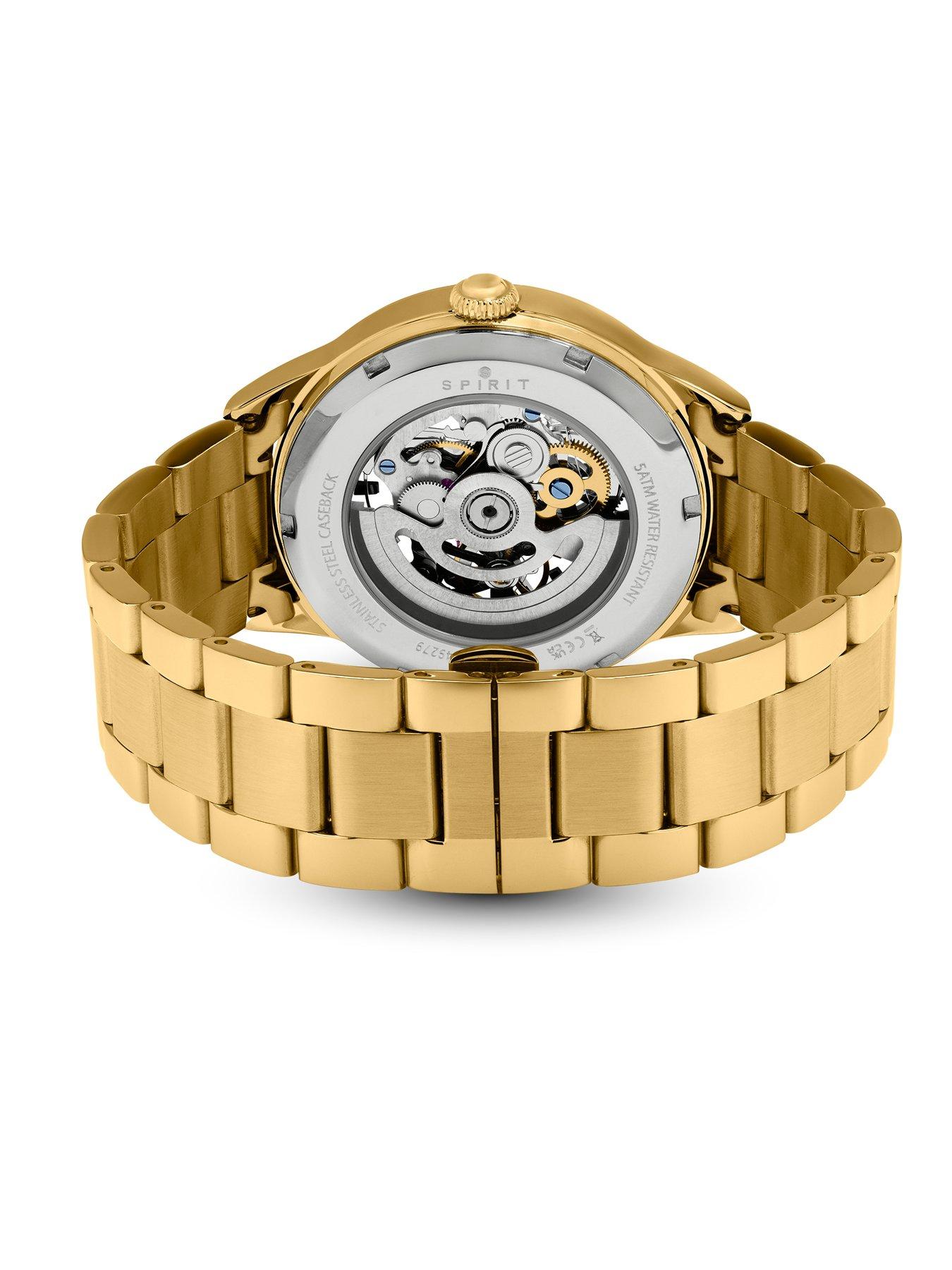 Image 3 of 6 of Spirit Gents Skeleton Automatic Gold Plated Bracelet Watch