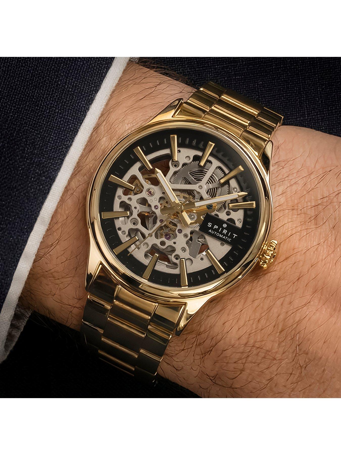 Image 4 of 6 of Spirit Gents Skeleton Automatic Gold Plated Bracelet Watch