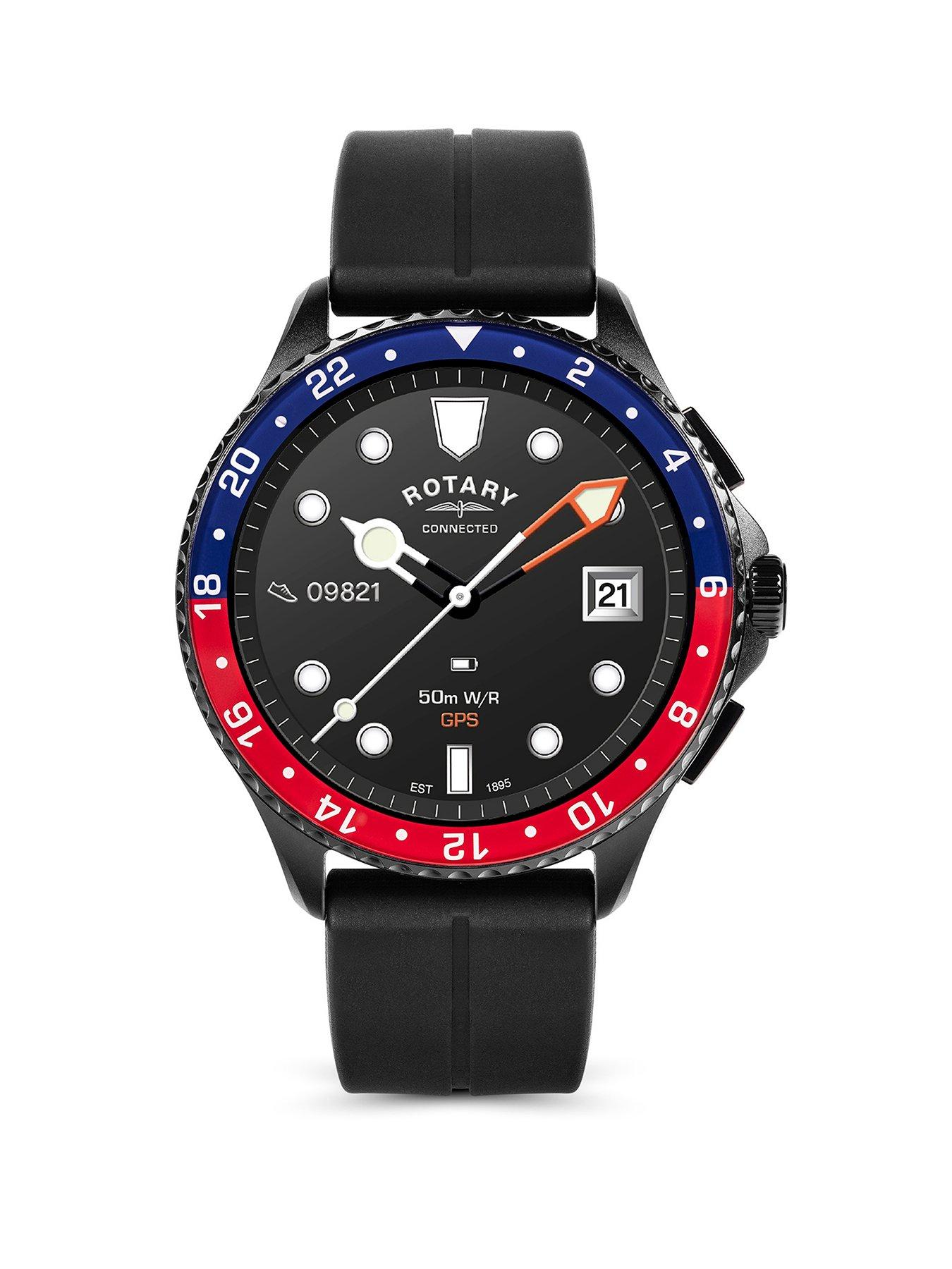 Rotary Rotary Men's AMOLED GPS Black Silicone Strap Calling Smart Watch