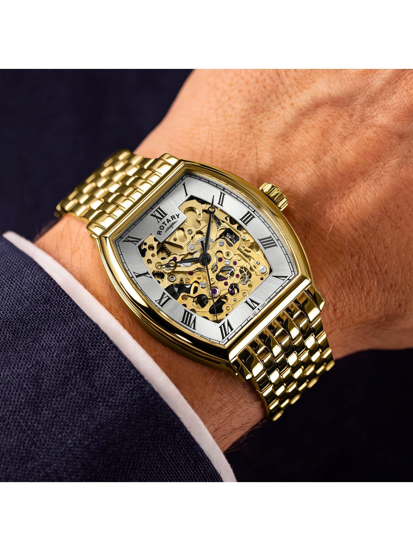 Image 3 of 5 of Rotary Men's 1895 Automatic Gold Plated Stainless Steel Bracelet Watch - Gold