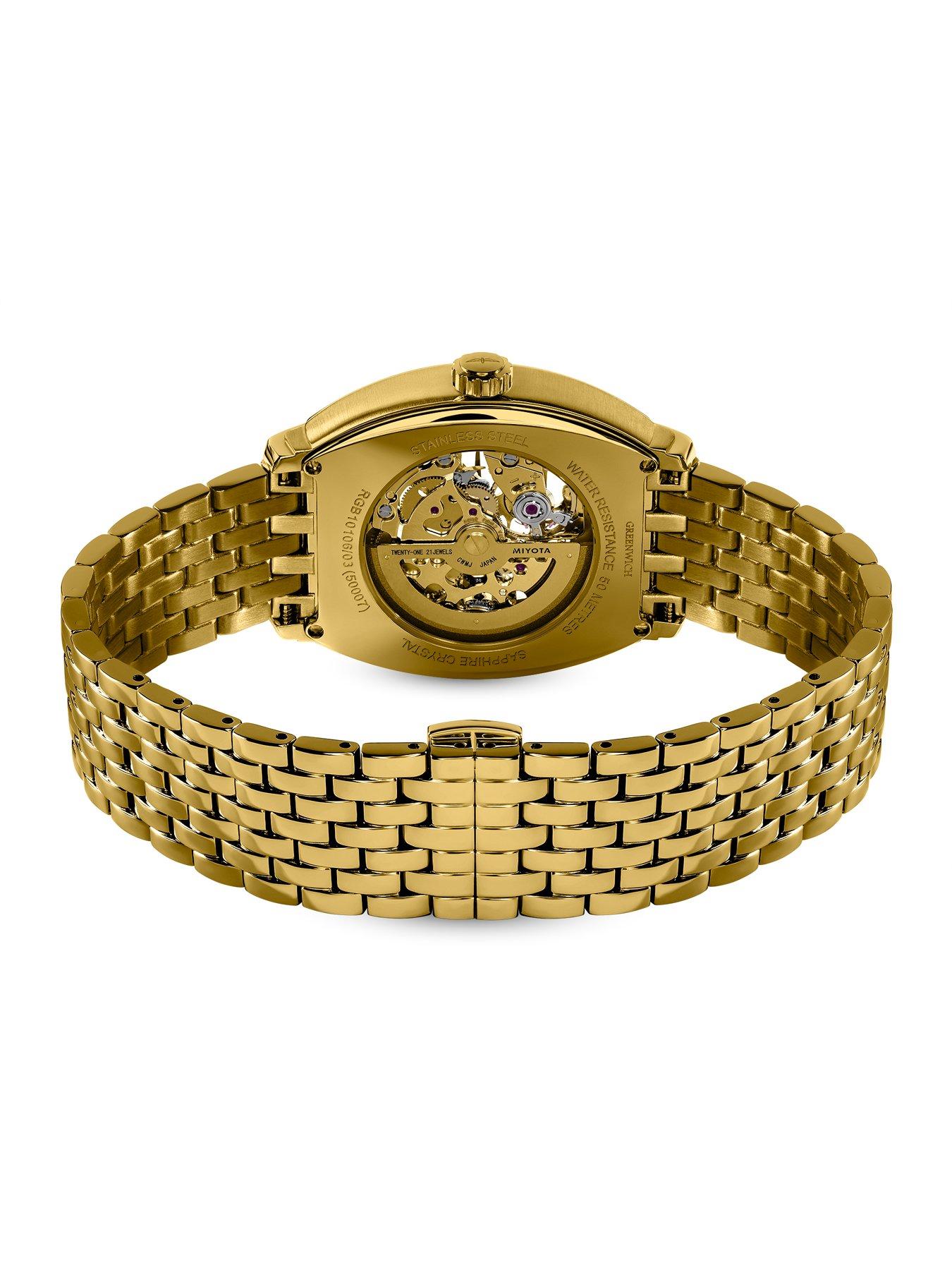 Image 4 of 5 of Rotary Men's 1895 Automatic Gold Plated Stainless Steel Bracelet Watch - Gold