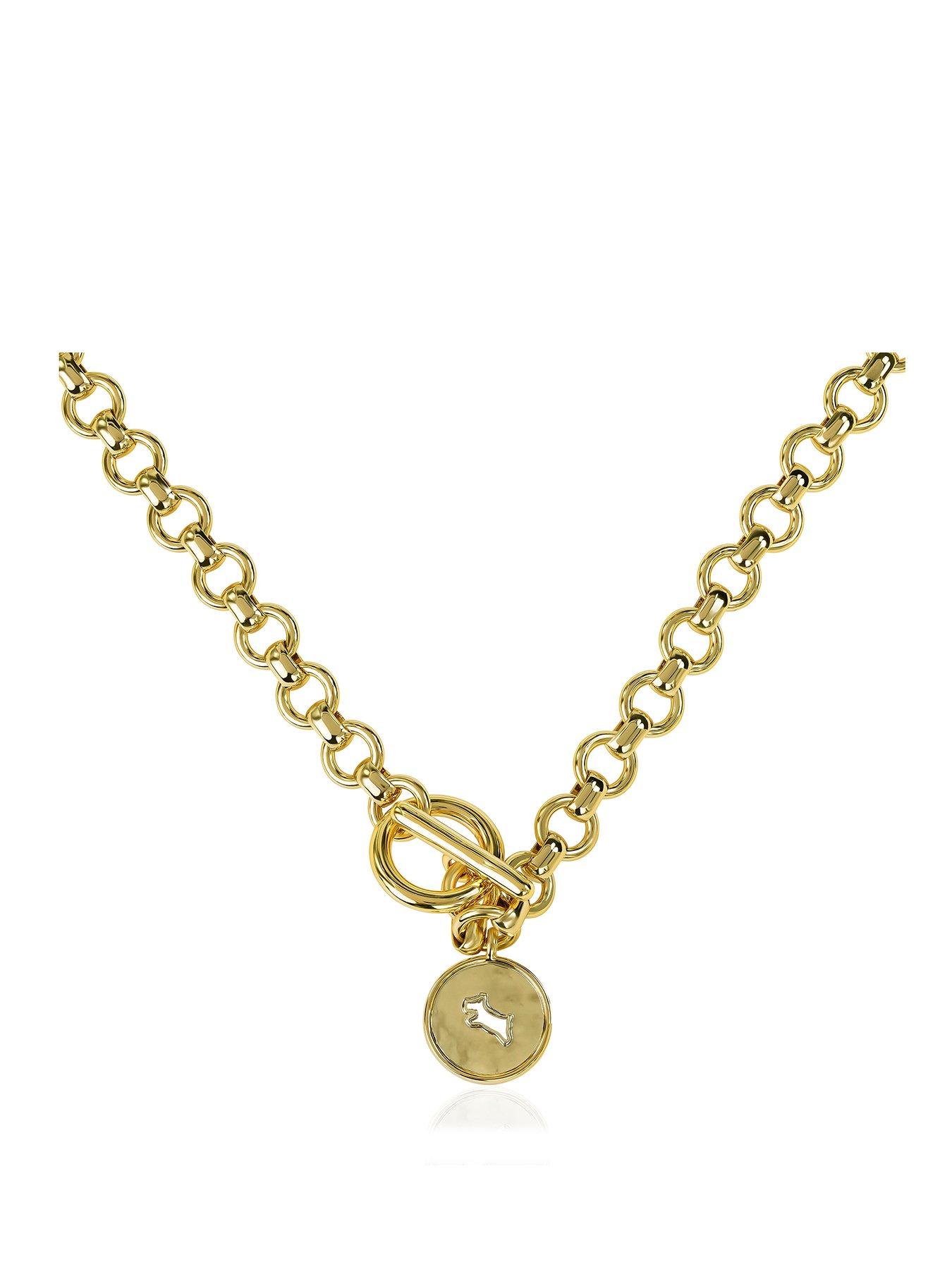 Image 1 of 4 of Radley Radley 18ct Gold Plated T-Bar Necklace with Hanging Charm