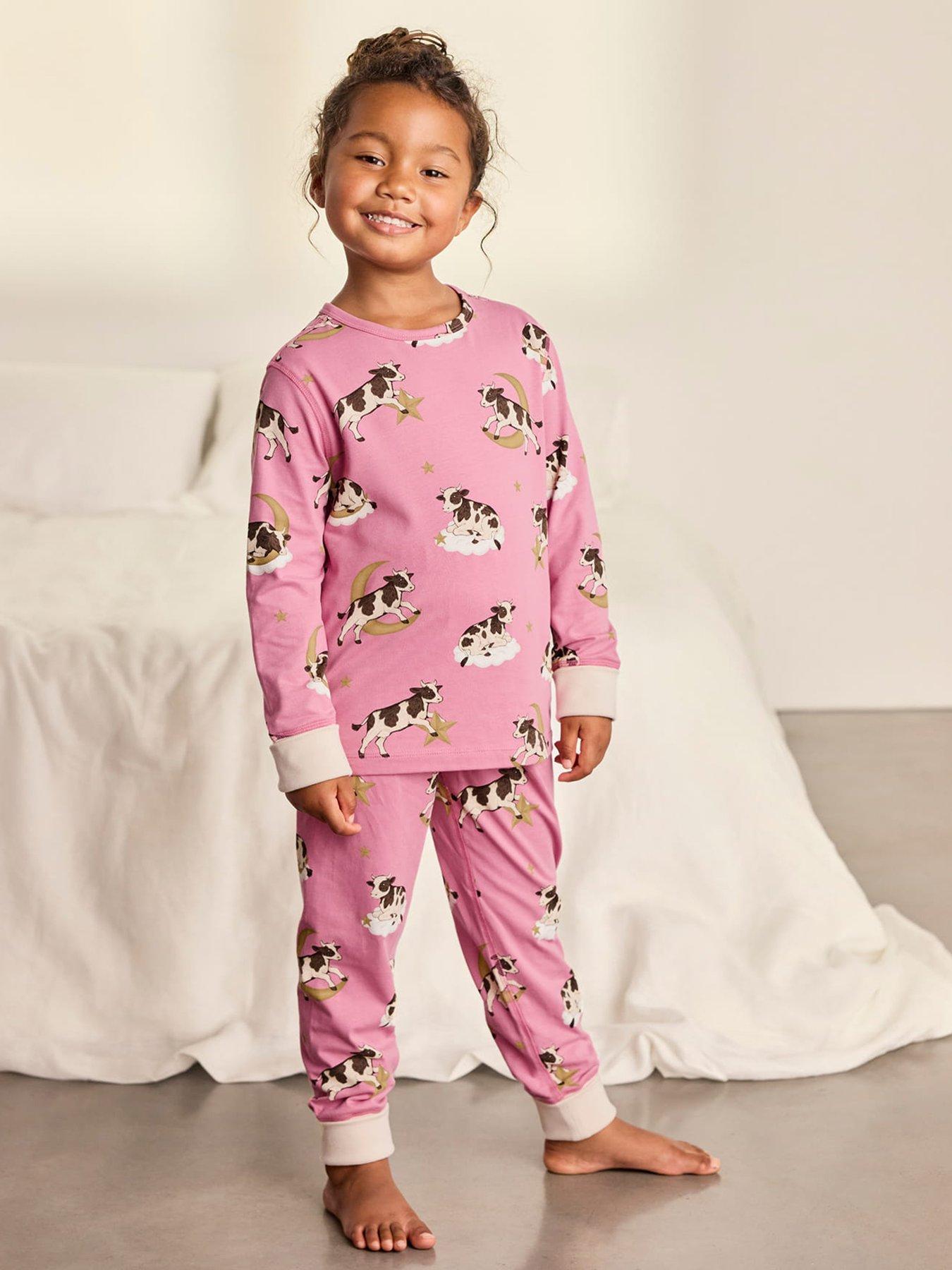 CHELSEA PEERS Chelsea Peers Kids Two Pack Organic Cotton Cosmic Cow / Zebra Print Long Pyjama Set - Taupe