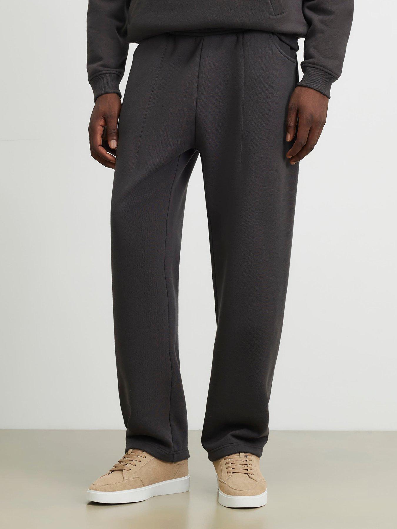 Image 1 of 4 of River Island Mens Sanctuaire Regular Fit Cotton Jogging Bottoms - Grey