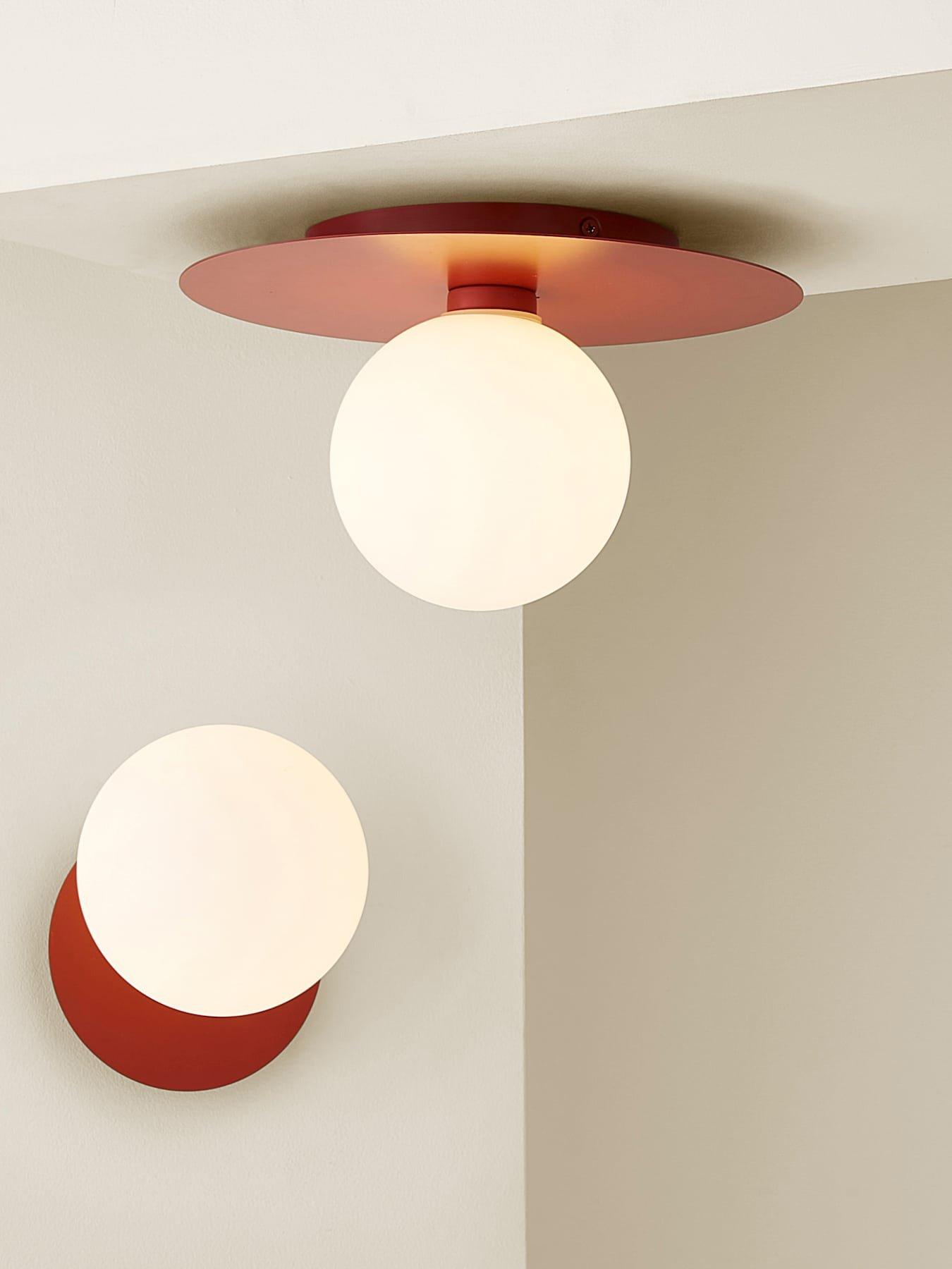 Image 6 of 7 of ValueLights Darla Flush Globe Wall Light Rust (IP44)