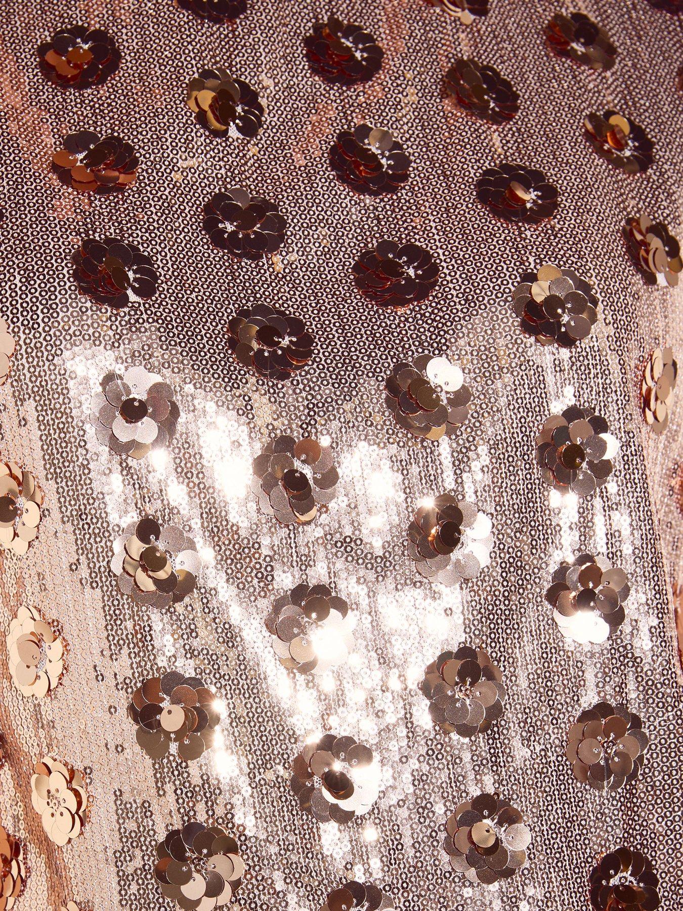 Image 4 of 6 of Friends Like These Womens Short Sleeve All-Over Sequin Blouse - Gold