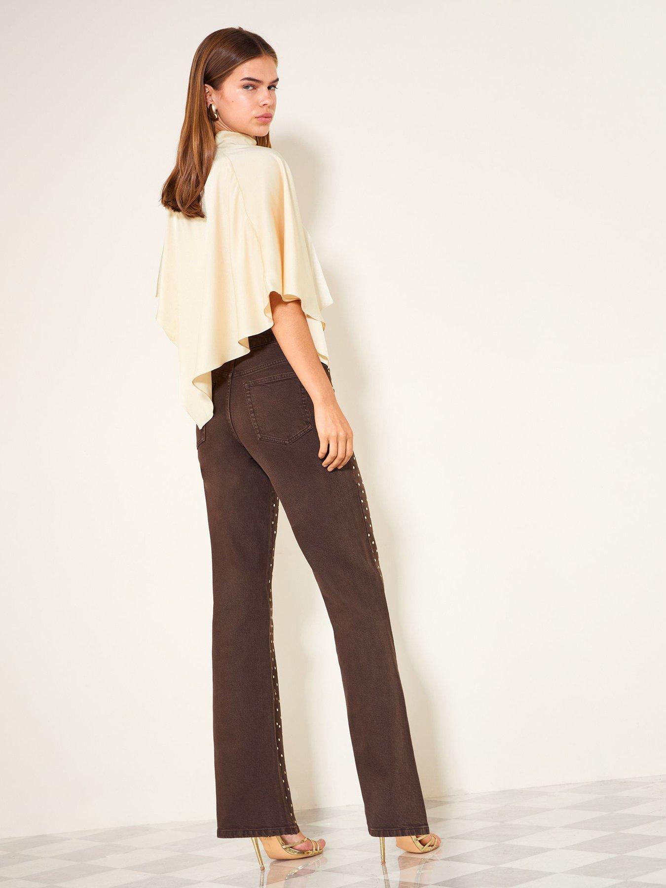 Image 2 of 6 of Friends Like These Womens Everyday Wide Leg Mirror High Rise Embellished Jeans - Chocolate