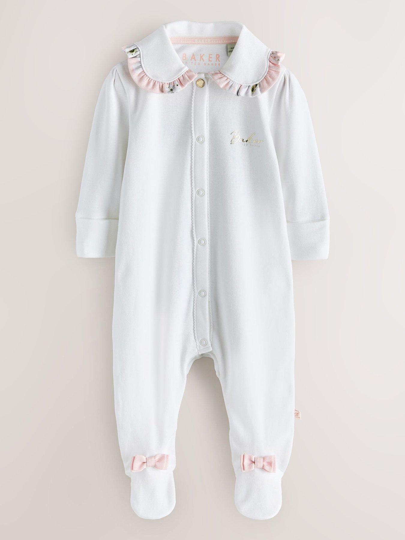 Image 2 of 7 of Ted Baker Baby Girls Blossom 3 Pack Frilled Collar Popper Front Sleepsuits - Multi