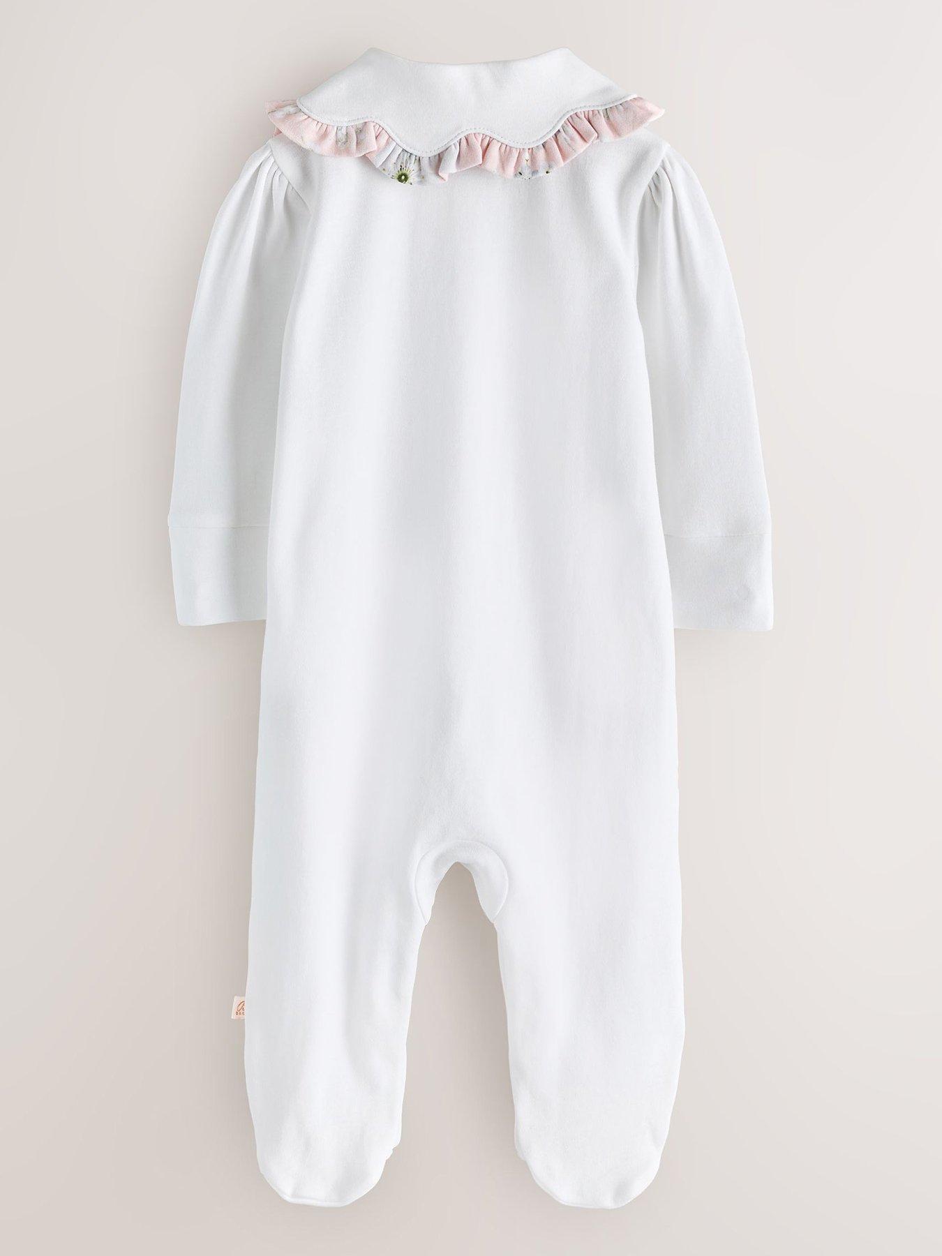 Image 3 of 7 of Ted Baker Baby Girls Blossom 3 Pack Frilled Collar Popper Front Sleepsuits - Multi