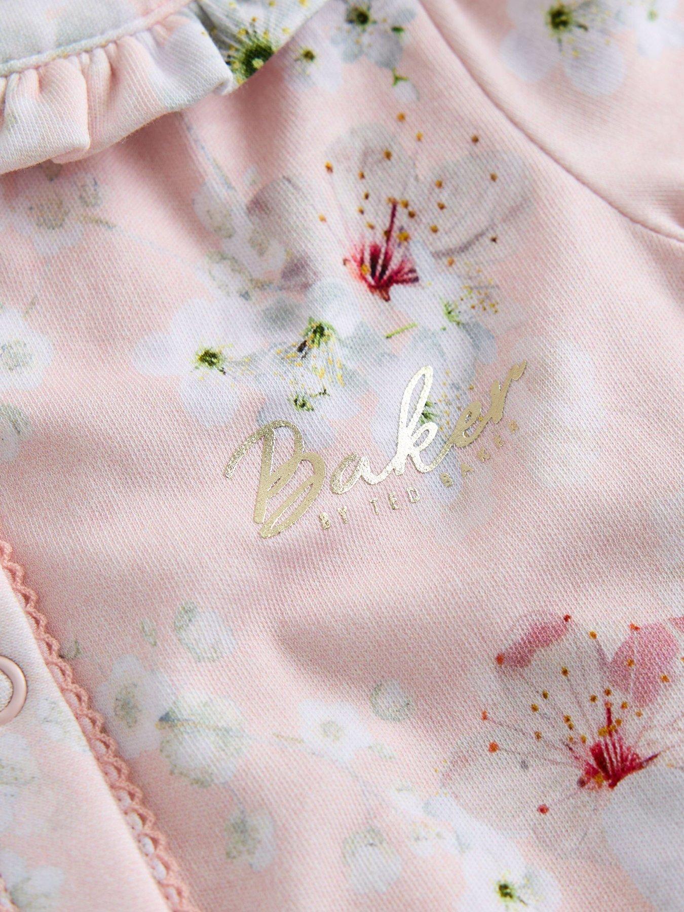 Image 4 of 7 of Ted Baker Baby Girls Blossom 3 Pack Frilled Collar Popper Front Sleepsuits - Multi