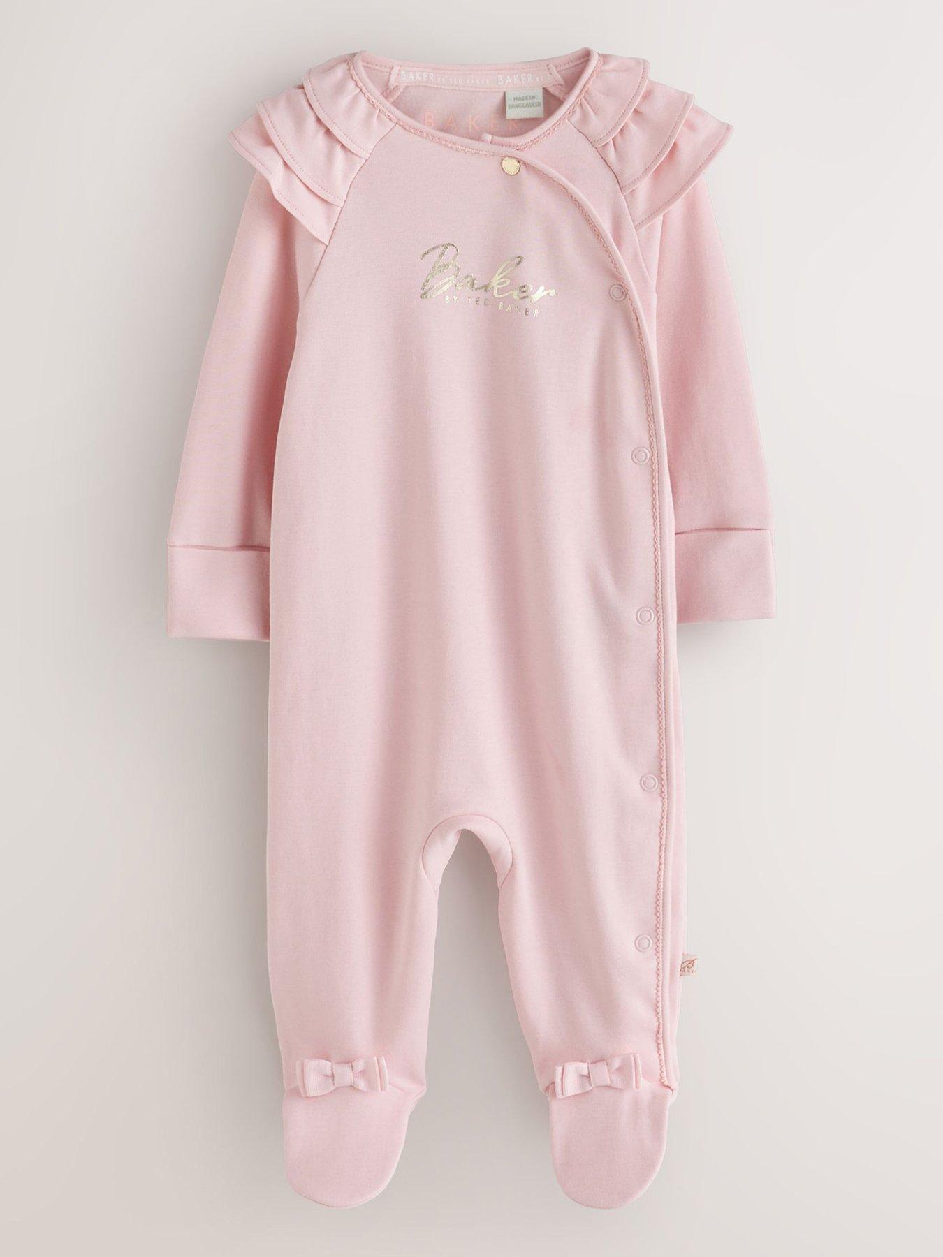 Image 2 of 7 of Ted Baker Baby Girls Frame 3 Pack Ruffle Shoulder Button Front Sleepsuits - Multi